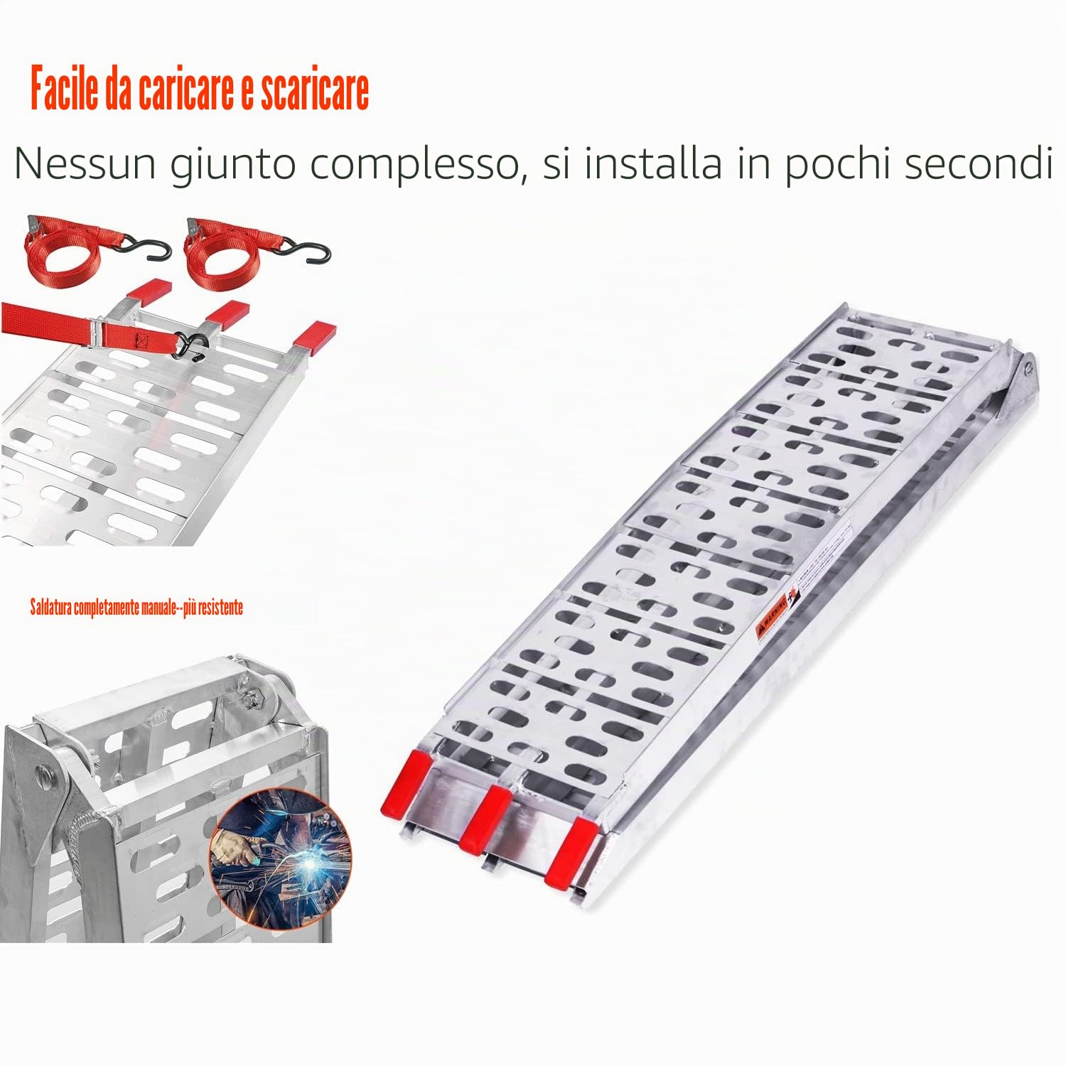 Rampa di carico pieghevole in alluminio, portata max. 340 kg, per moto o motorino, antiscivolo