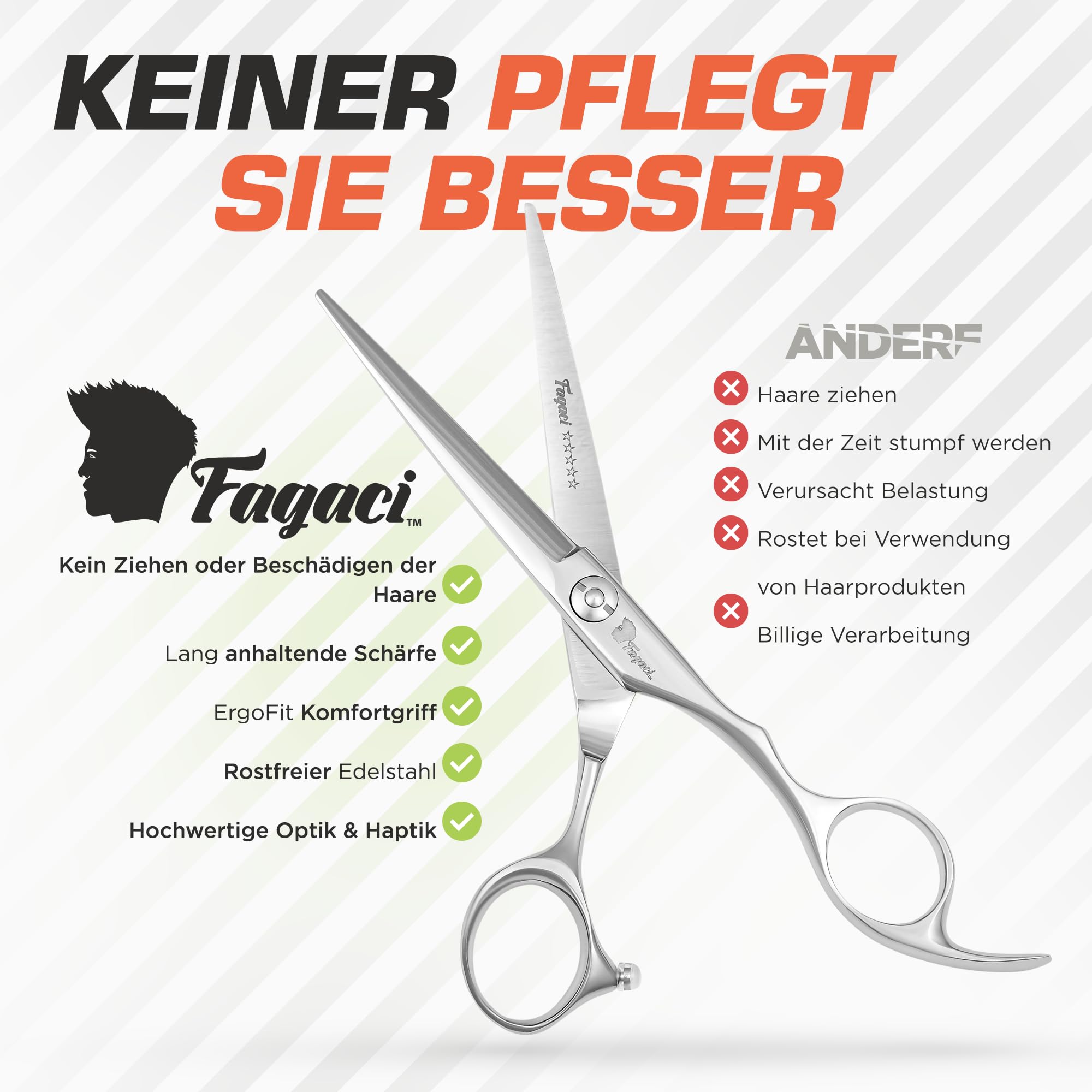 Fagaci Haarschneideschere Profi 6" 440C-Stahl Friseurschere Professionell Feiner Schnitt