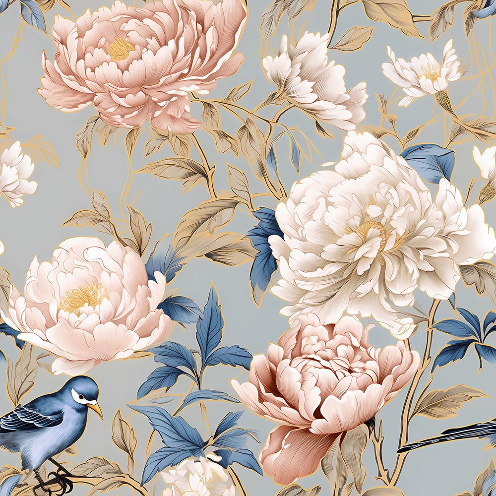 Redamancy Pink And Silver Vintage Silver Pink Peony Floral Bird Peel And Stick Wallpaper Vintage Wall Paper Stick On Contact Paper Easy Peel Off For Nightstand Drawer Renter Friendly 17.7"X236"