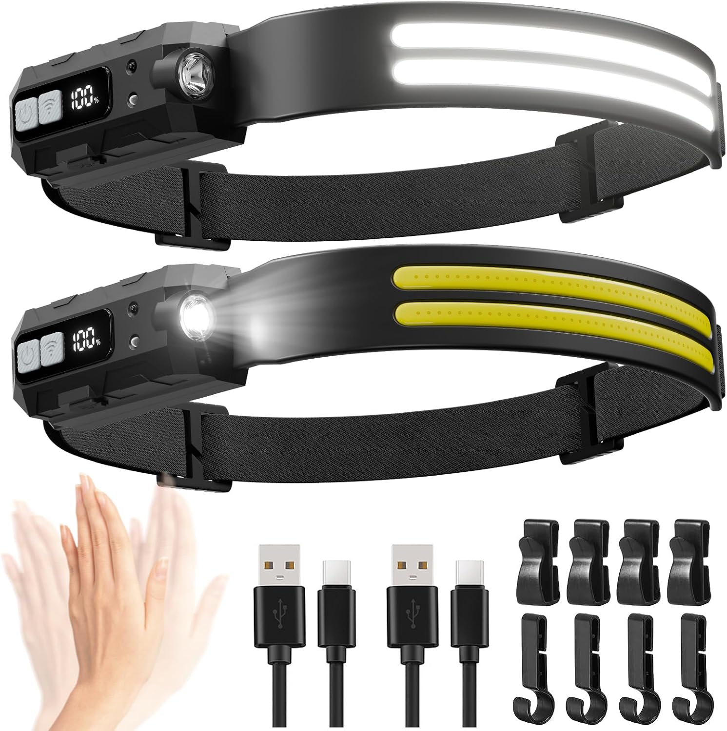 LED Headlamp Rechargeable with Red Light 2 Pack, 270° Wide Beam Head Lights for Forehead, 7Mode Head Lamp with Motion Sensor, LCD Digital Display, Waterproof Hard Hat Light for Camping Hiking Fishing LED Headlamp Rechargeable with Red Light 2 Pack, 270° Wide Beam Head Lights for Forehead, 7Mode Head Lamp with Motion Sensor, LCD Digital Display, Waterproof Hard Hat Light for Camping Hiking Fishing