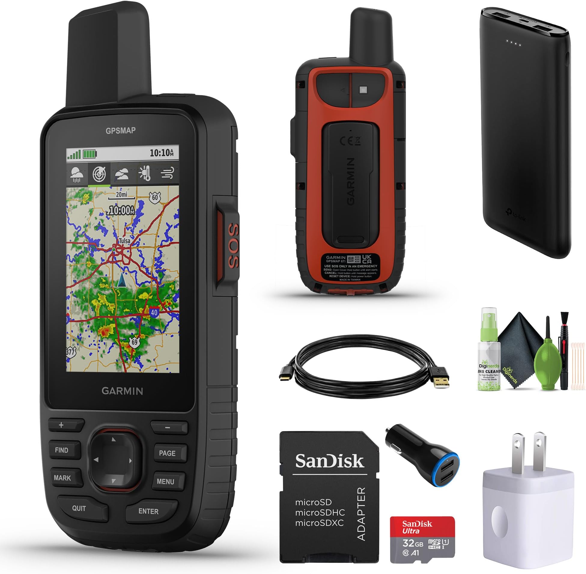 GPSMAP 67i Rugged Hiking GPS Premium Handheld inReach Satellite Technology, Two-Way Messaging, Interactive SOS, Mapping Bundle with Accessories