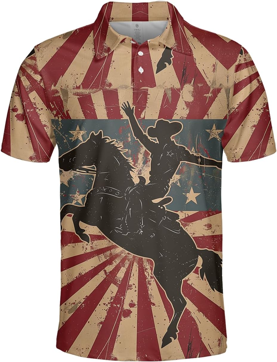 Rodeo Polo Shirts for Men Women - Bronc Riding Mens Golf Polo Shirts Short Sleeve Dry Fit Casual Tennis T-Shirt PA67