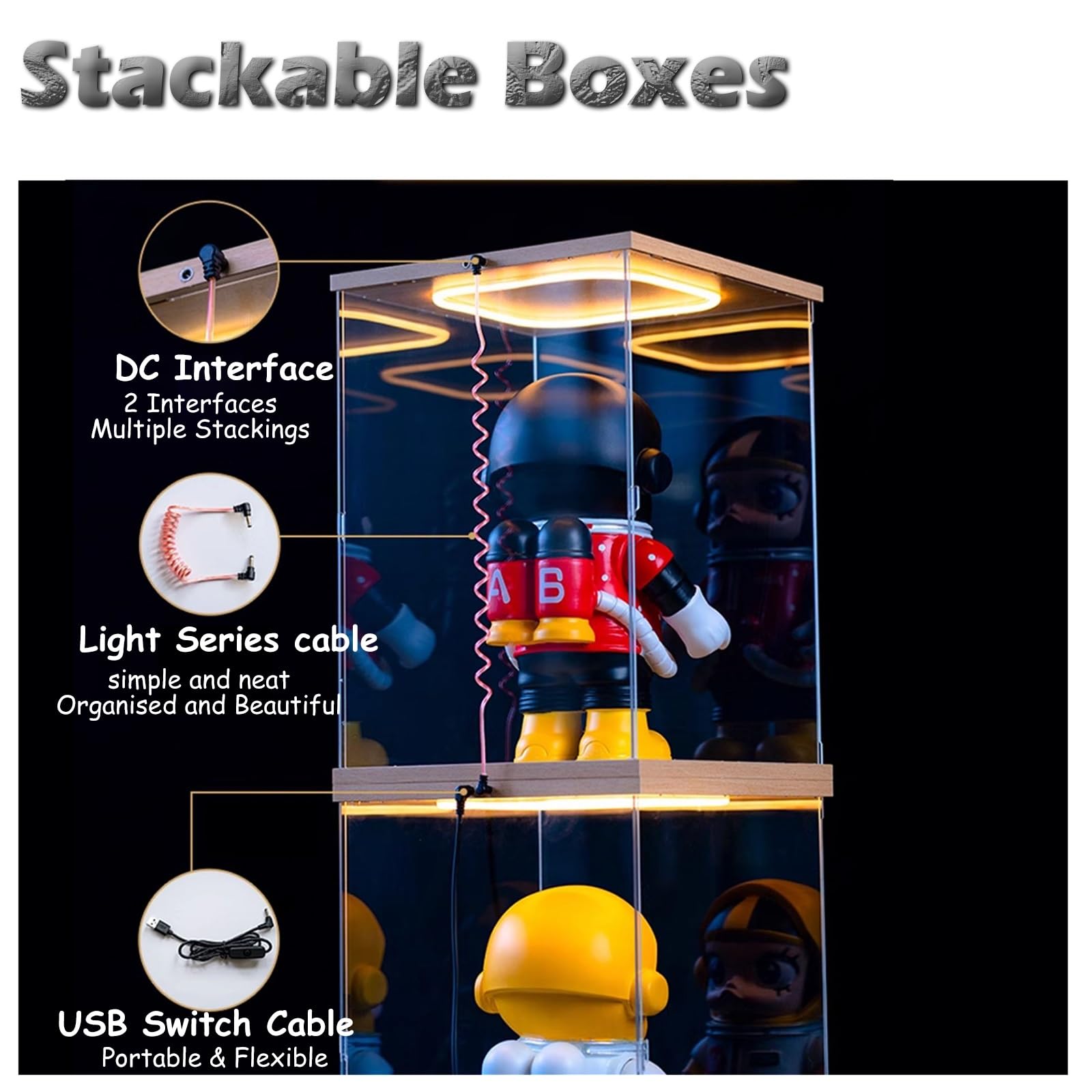 Vitrina acrílica para barco, caja a prueba de polvo con luz LED y puertas dobles, cubo acrílico transparente para mostrar tesoros