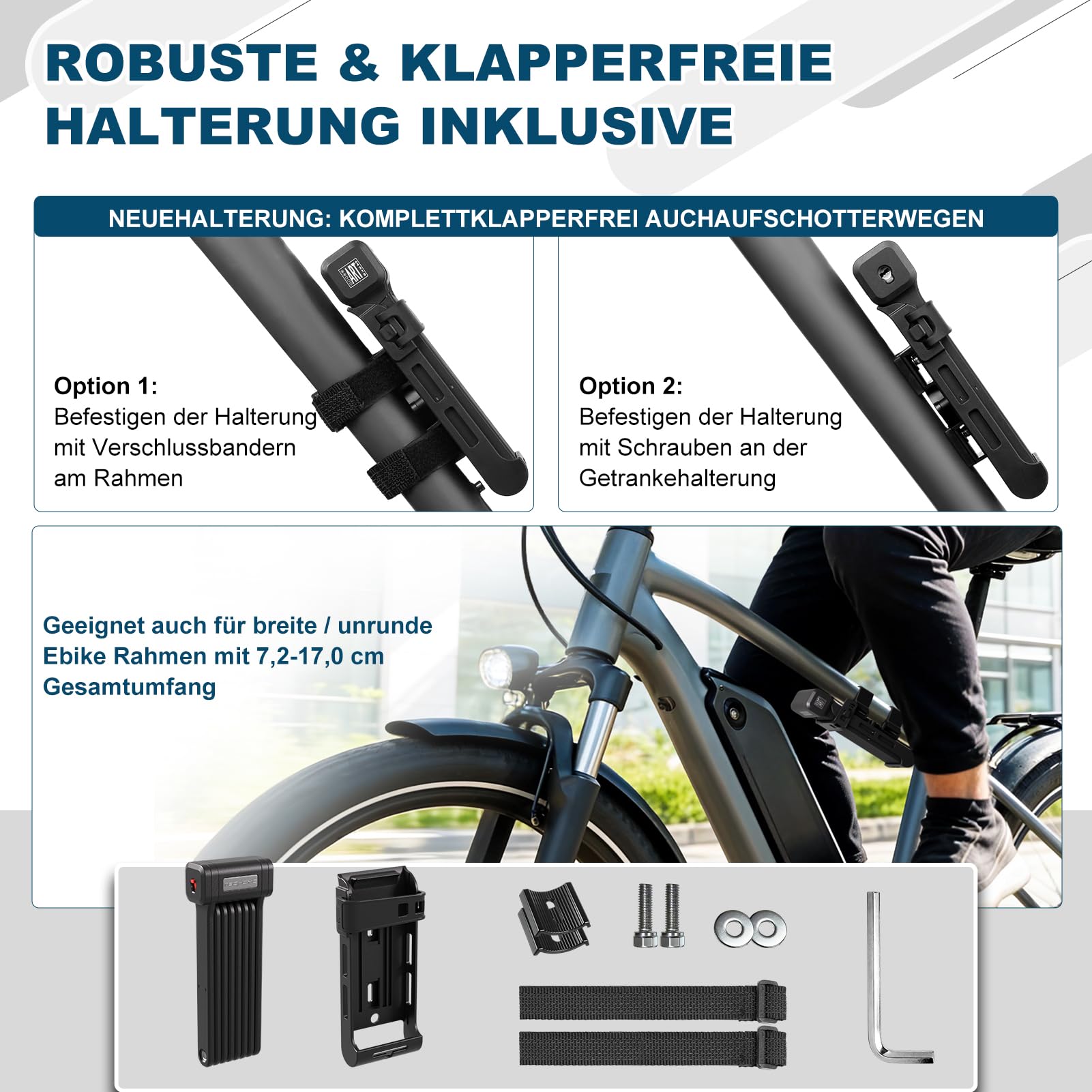 TECHCYC Wysokiej jakości zapięcie rowerowe 120 cm, składane zapięcie z uchwytem na zamek, zamek rowerowy z odpornością na korozję i wiercenie, cylinder zapewnia wysoką ochronę przed manipulacją