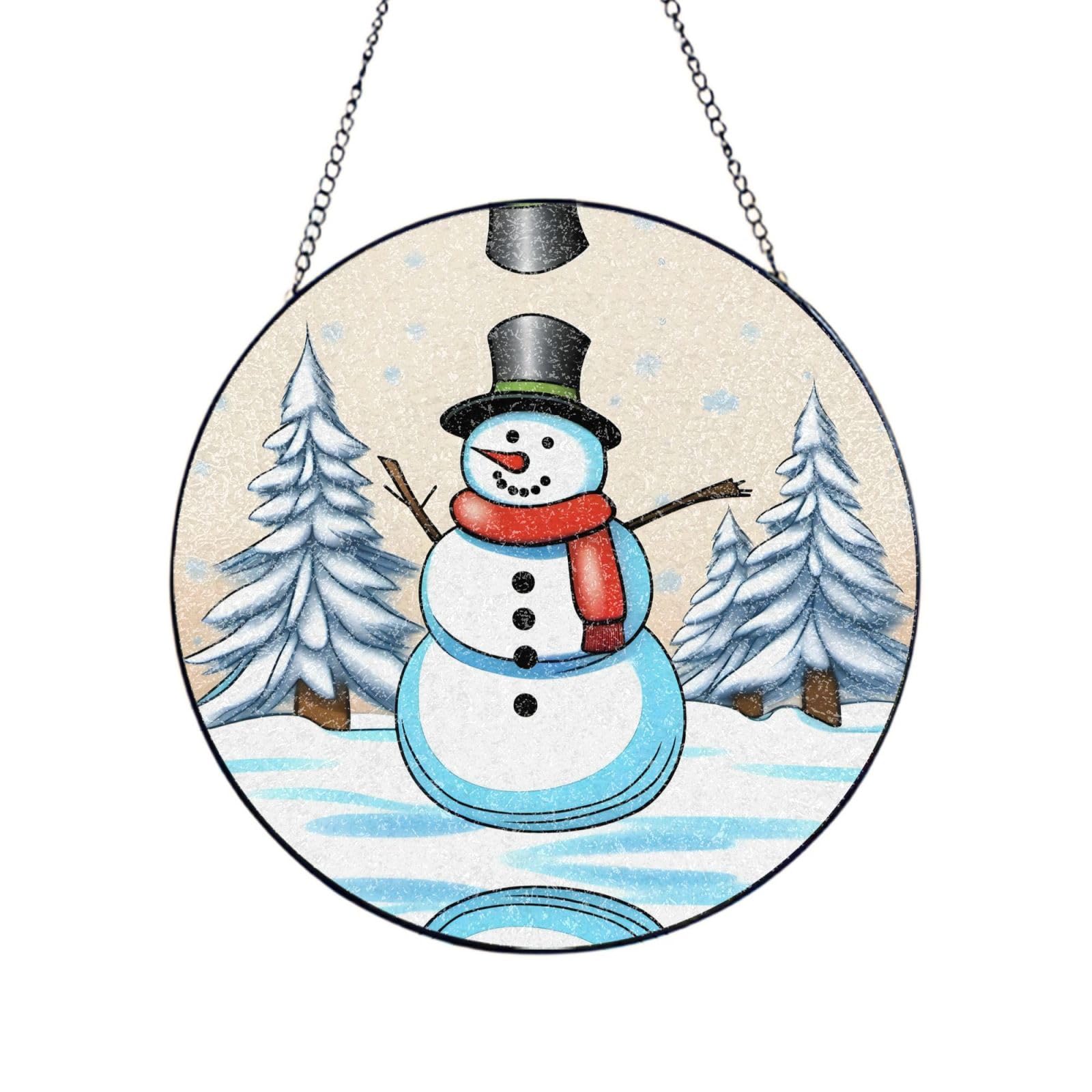 Poezjzw Stained Glass Window Hanging - Snowman Sun Catcher For Door Garden Home Decor Christmas Mother'S Day Birthday Gifts 4in（10cm）