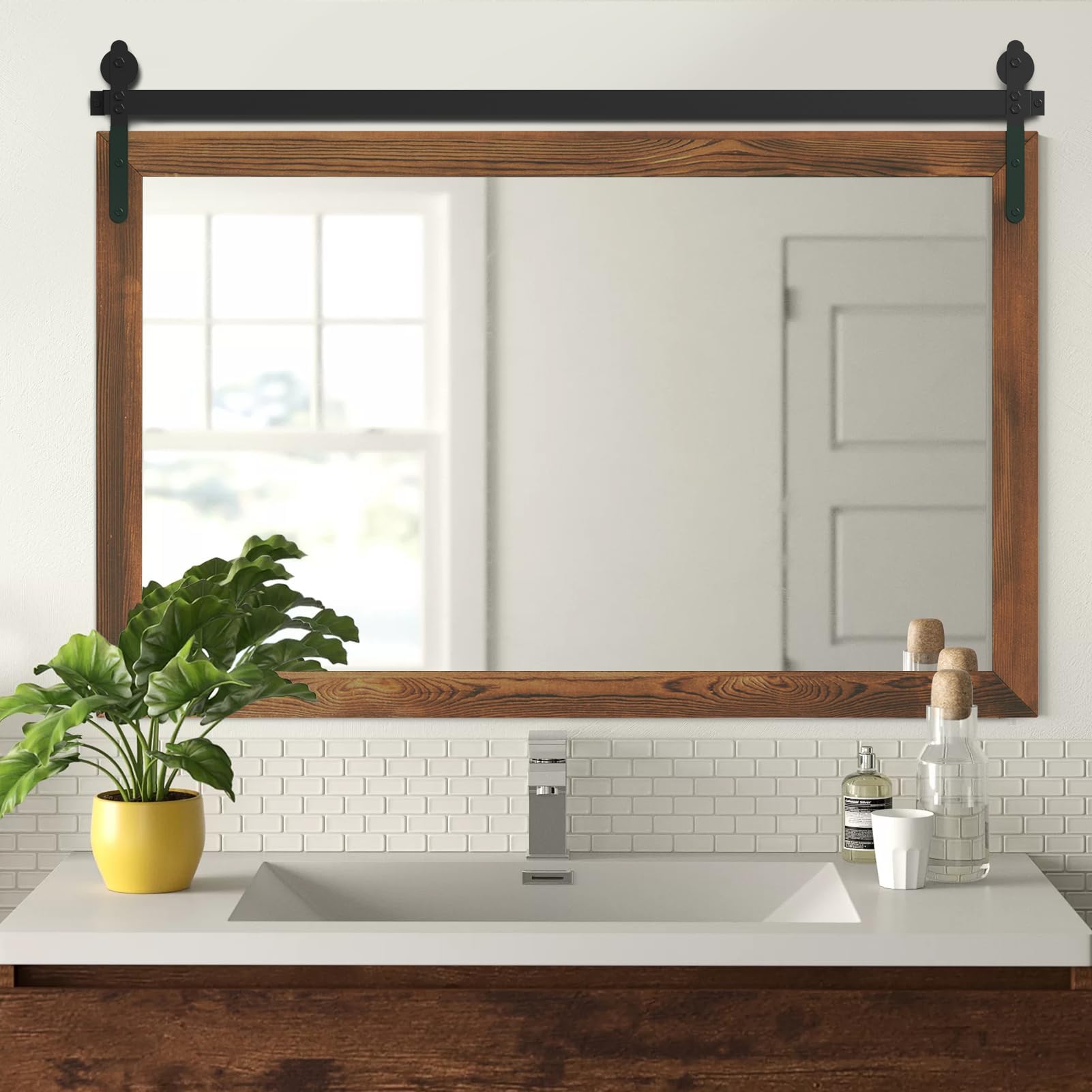 Amazon.com: LOVMOR Farmhouse Bathroom Mirror 51×35 inch Barn Door ...