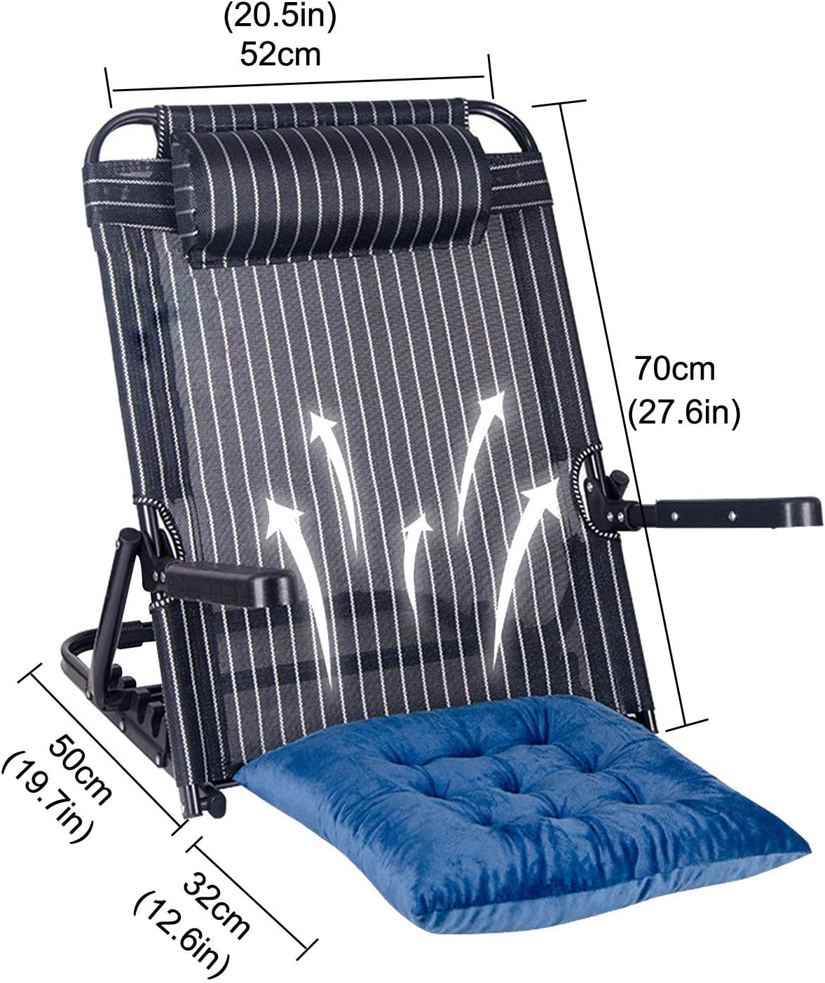 調節可能なパッド入り多機能バックレストベッドサポート、人間工学に基づいたアームレスト付き、6段階調節可能な快適なバックレスト、折りた