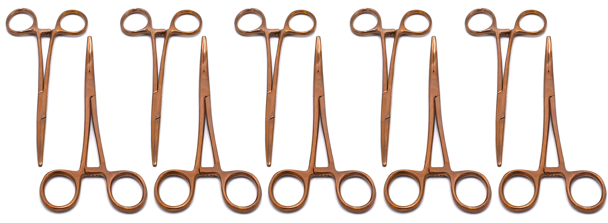 MuskalMed 10 Assorted Kelly Hemostat Set Straight & Curved Locking Hemostat Forceps 5.5" Ideal for All Types of Hobby and First Aid Kit (Rose Gold)