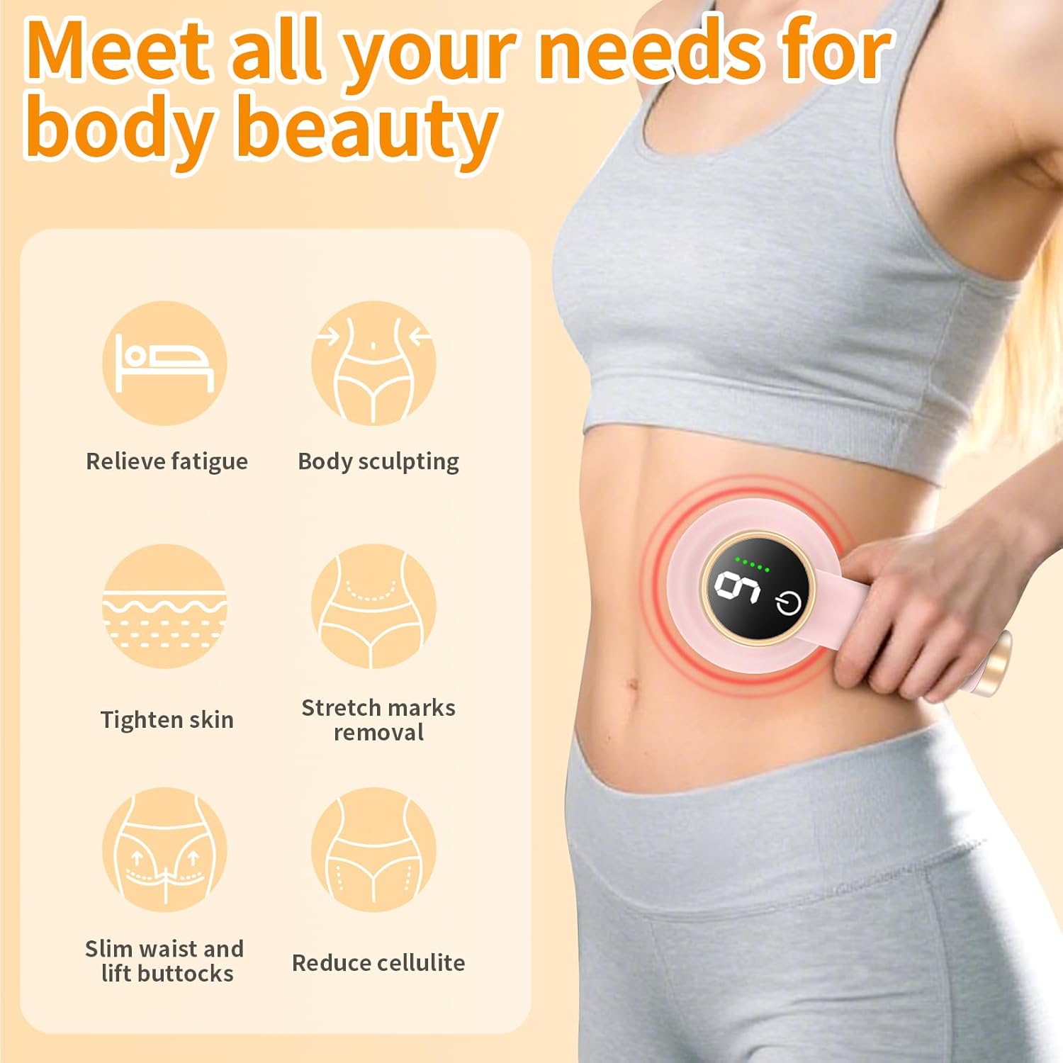 Body Massager for Cellulite, Electric Handheld Massage Tool, Body Relaxing Machine, 8 Massage Heads for Deep Relaxation at Home and Office, 9 Modes for Body SPA, 1800mAh Battery, Gift, Pink - Image 2