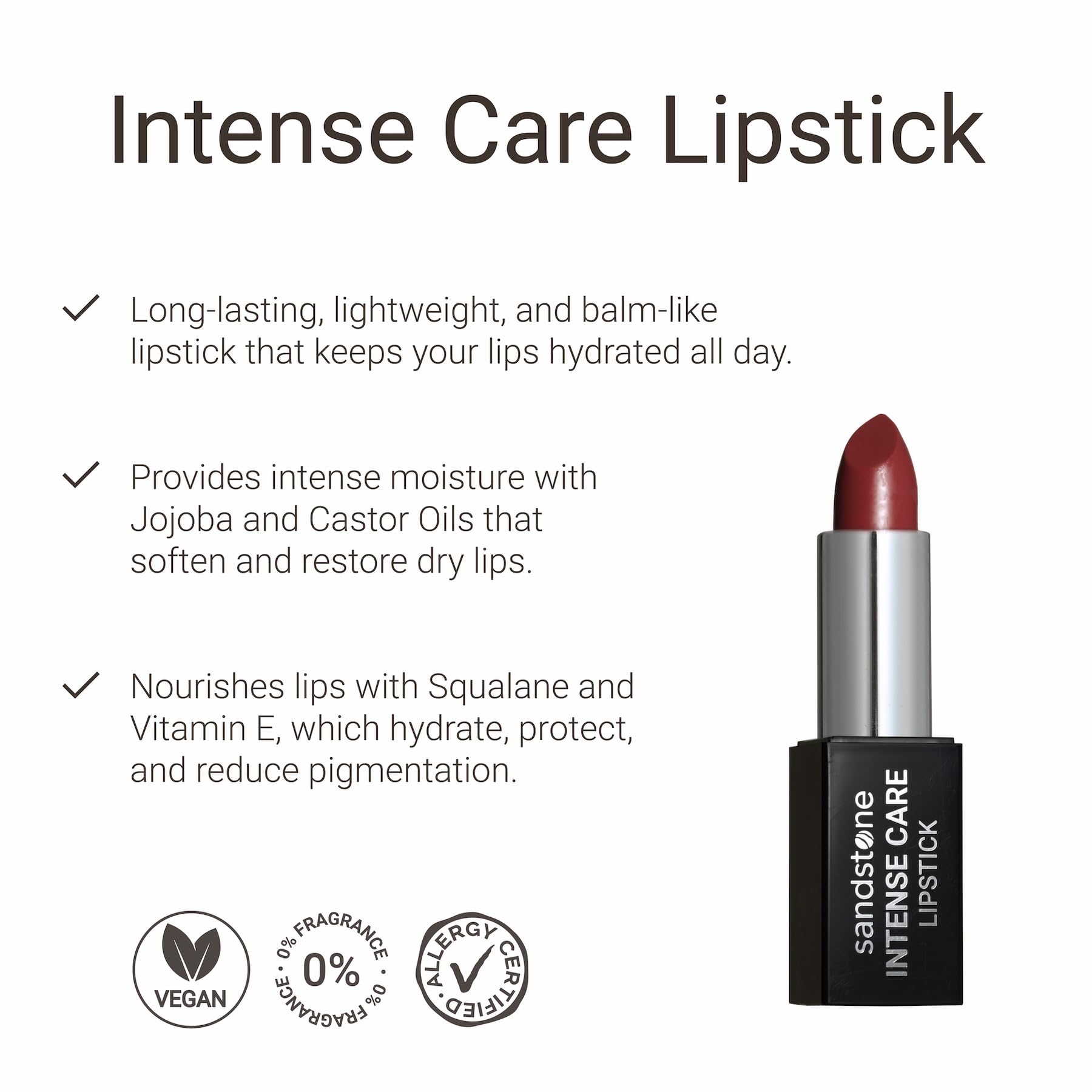 Sandstone Scandinavia Intense Care Lipstick, Moisturising Creamy Lip Colour for Sensitive Skin, Hypoallergenic - Image 2