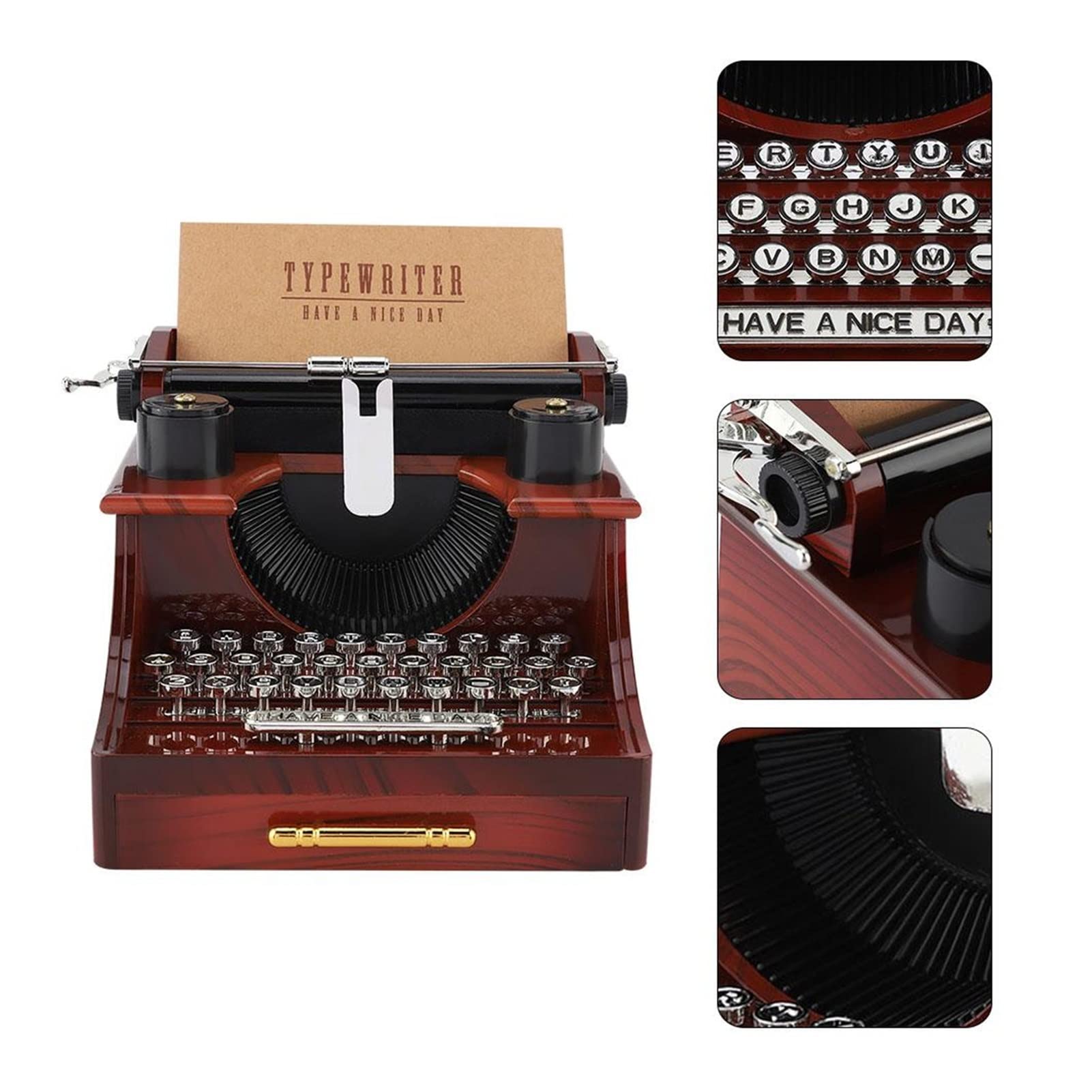 Muzyczna pozytywka, kreatywna retro skrzynka muzyczna, stara maszyna do pisania, mechaniczna szkatułka na biżuterię z szufladą, prezent urodzinowy, na Boże Narodzenie, ornament, zabawka rodzinna