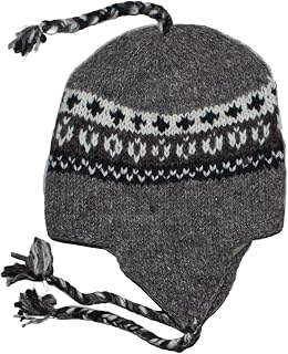 Wool Hand Knit Unisex Fleece Lined Ear Flap Beanie Sherpa Cap Hat Nepal