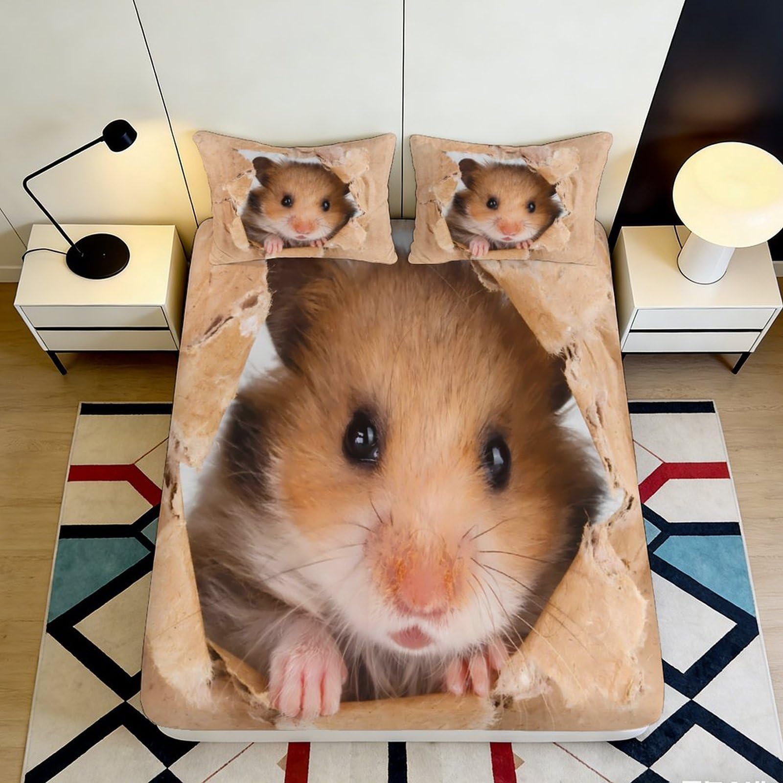 Pnayamiorkfel Style-5 3D Printed Hamster Fitted Sheet Microfiber Soft Beige Animal Bed Cover For Bedroom Guest Room Dorm Mattress Protection Decor 90X200x25cm