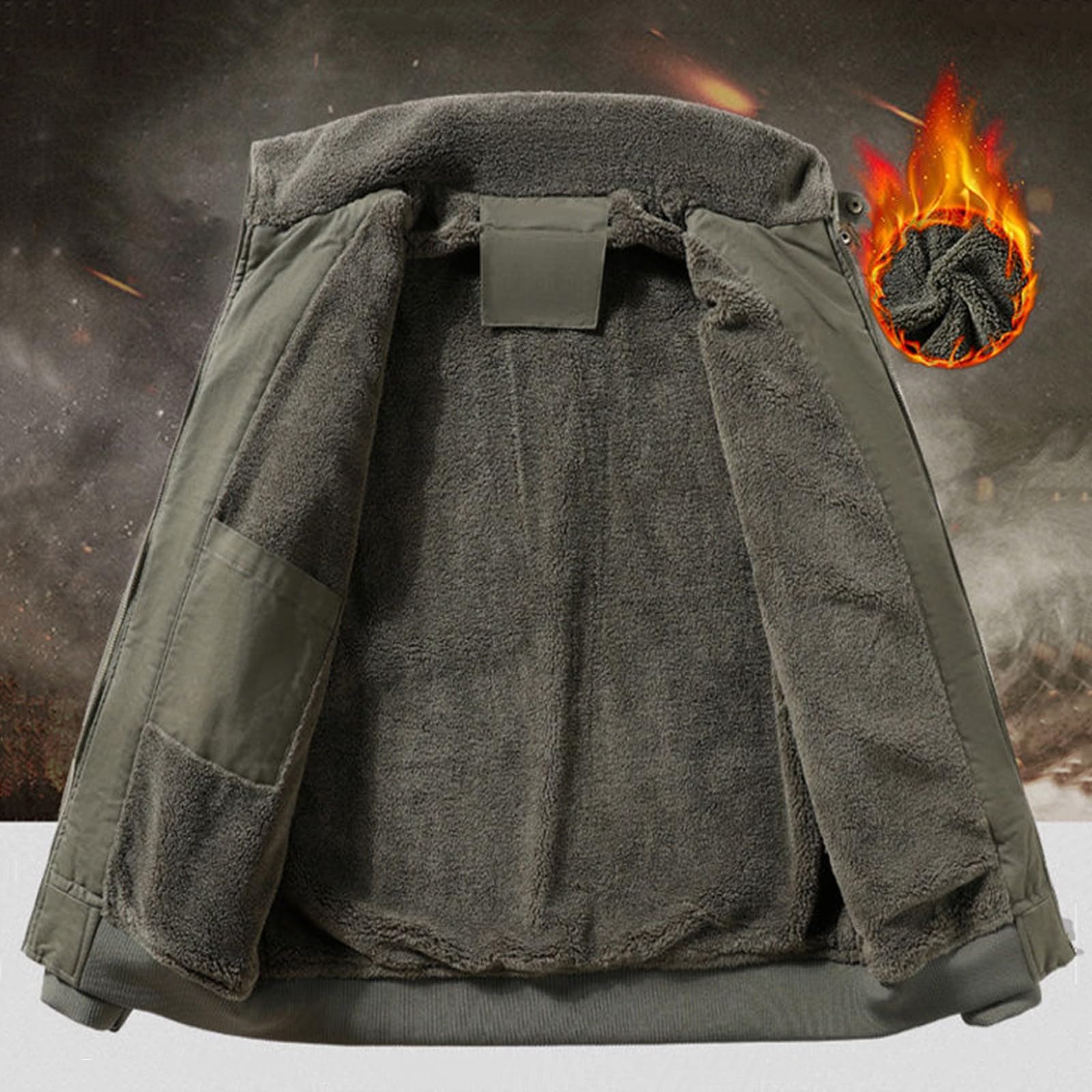 Giacca da uomo foderata in sherpa, giacca termica da uomo, extra calda, a maniche lunghe, felpa spessa, casual, alla moda, con tasche con cerniera, colletto con risvolto, taglie forti, cappotti larghi