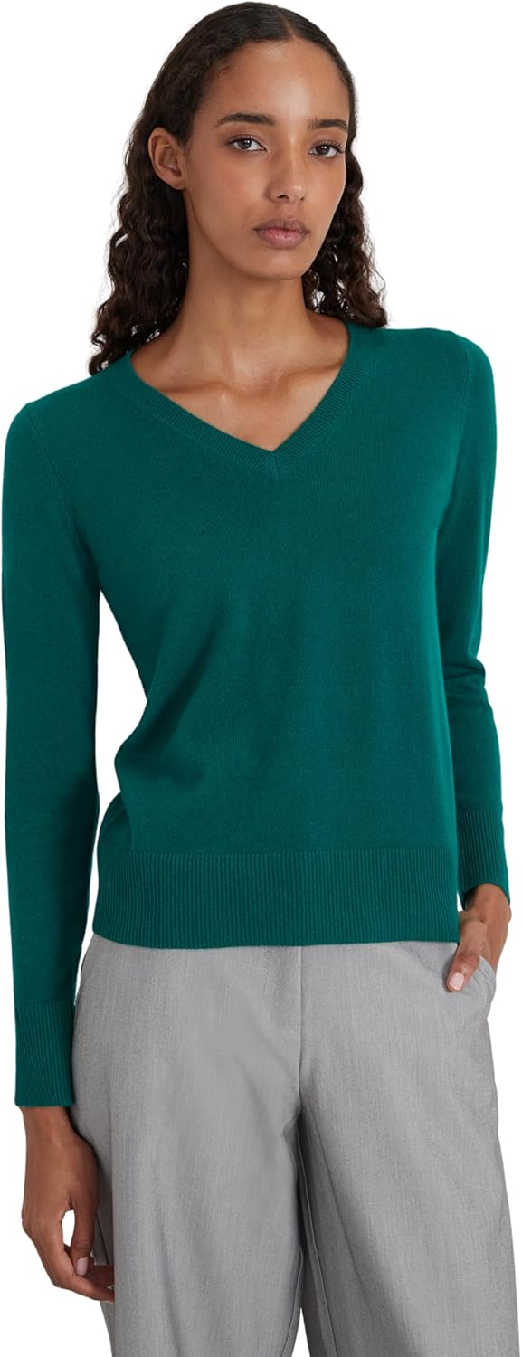 100% Pure Cashmere V-Neck Women's Sweater forestM