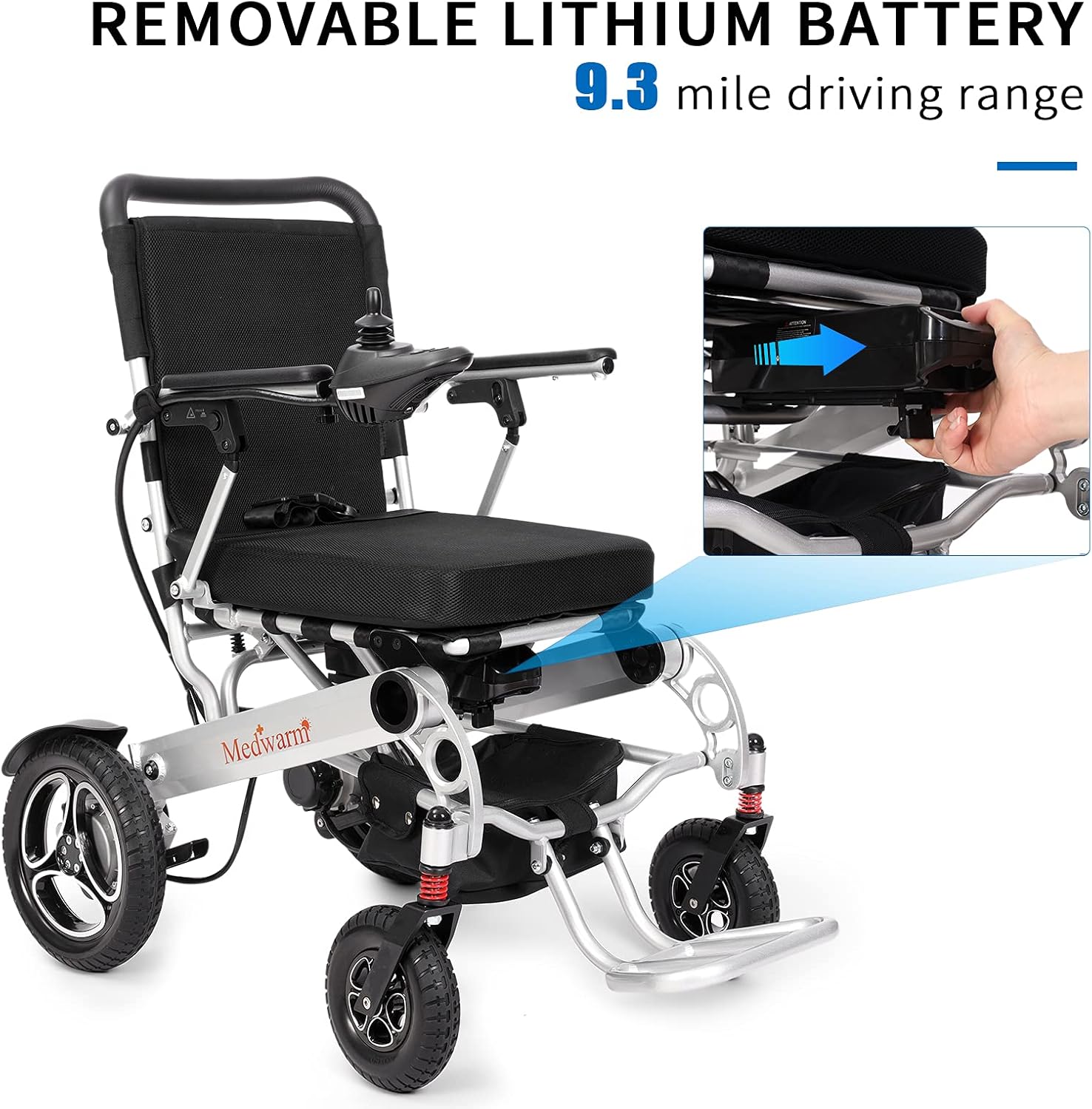 Medwarm Folding Aluminum Electric Wheelchair for Adults, Durable Power Wheelchair with Comfortable Seat : Health & Household