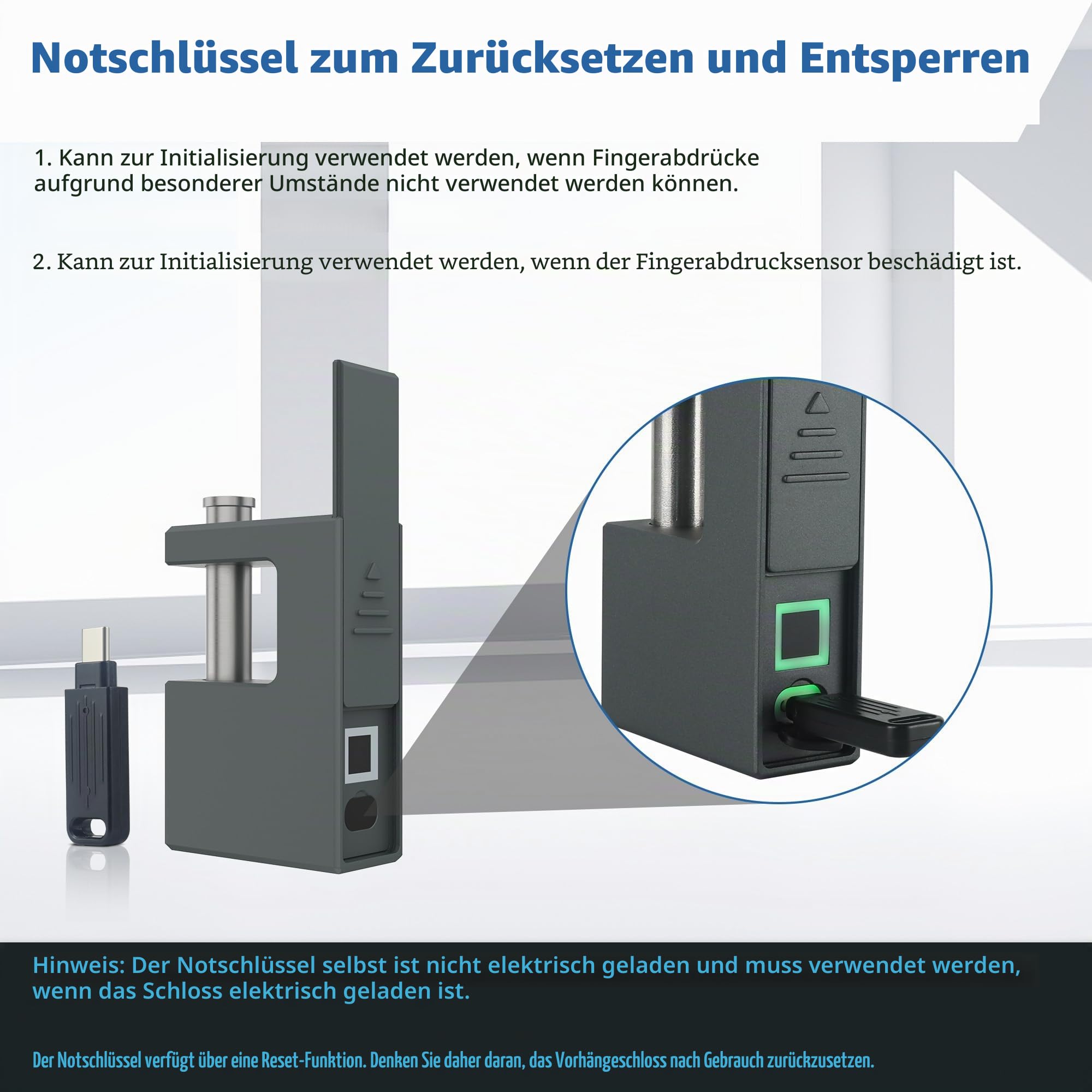 Gepanzertes Sicherheitsschloss für Container, Entriegelung mit Fingerabdruck, App und Schlüssel, robuste Diebstahlsicherung für Garagen, Carports und Keller