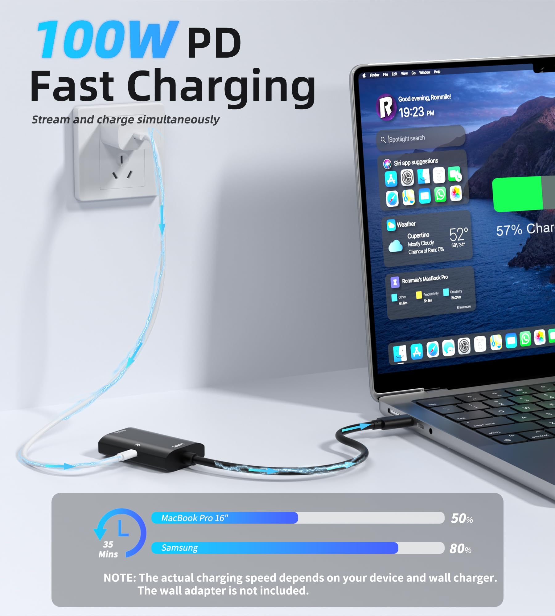 Loryi Adattatore USB-C A DisplayPort - Ricarica PD 100W, 4K 60Hz, Per MacBook, IPhone 15, Surface - Foto 2