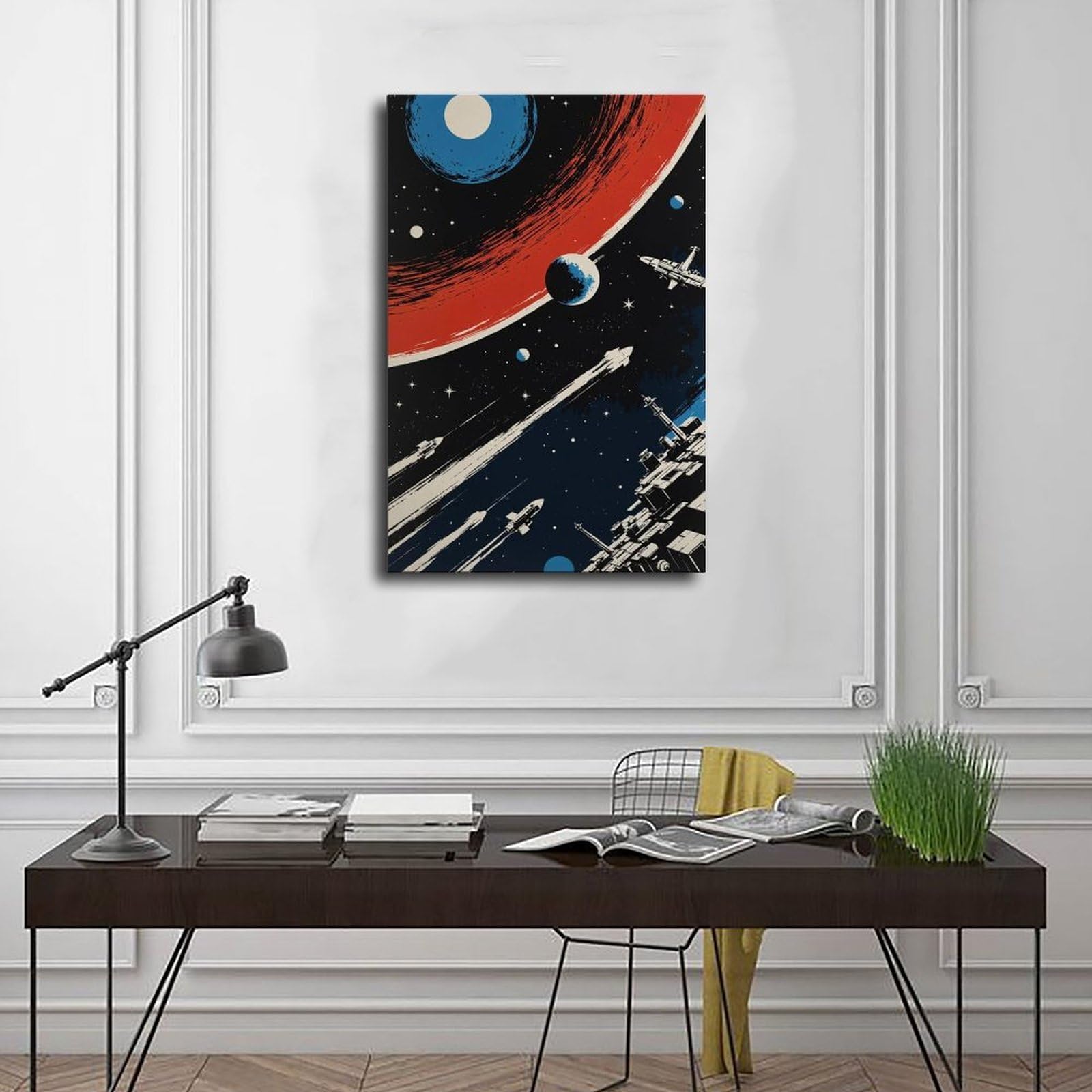 Poster su tela, stile retrò, avventura spaziale, fantascienza, decorazione per camera da letto, ufficio, stanza, regalo, 60 x 90 cm