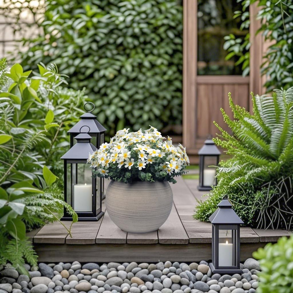 16 Bundles UV Resistant Artificial Daisy Flowers Fake Eucalyptus Plant Greenery for Indoor Outdoor Shrubbery Pot Home Table Centerpieces (White)