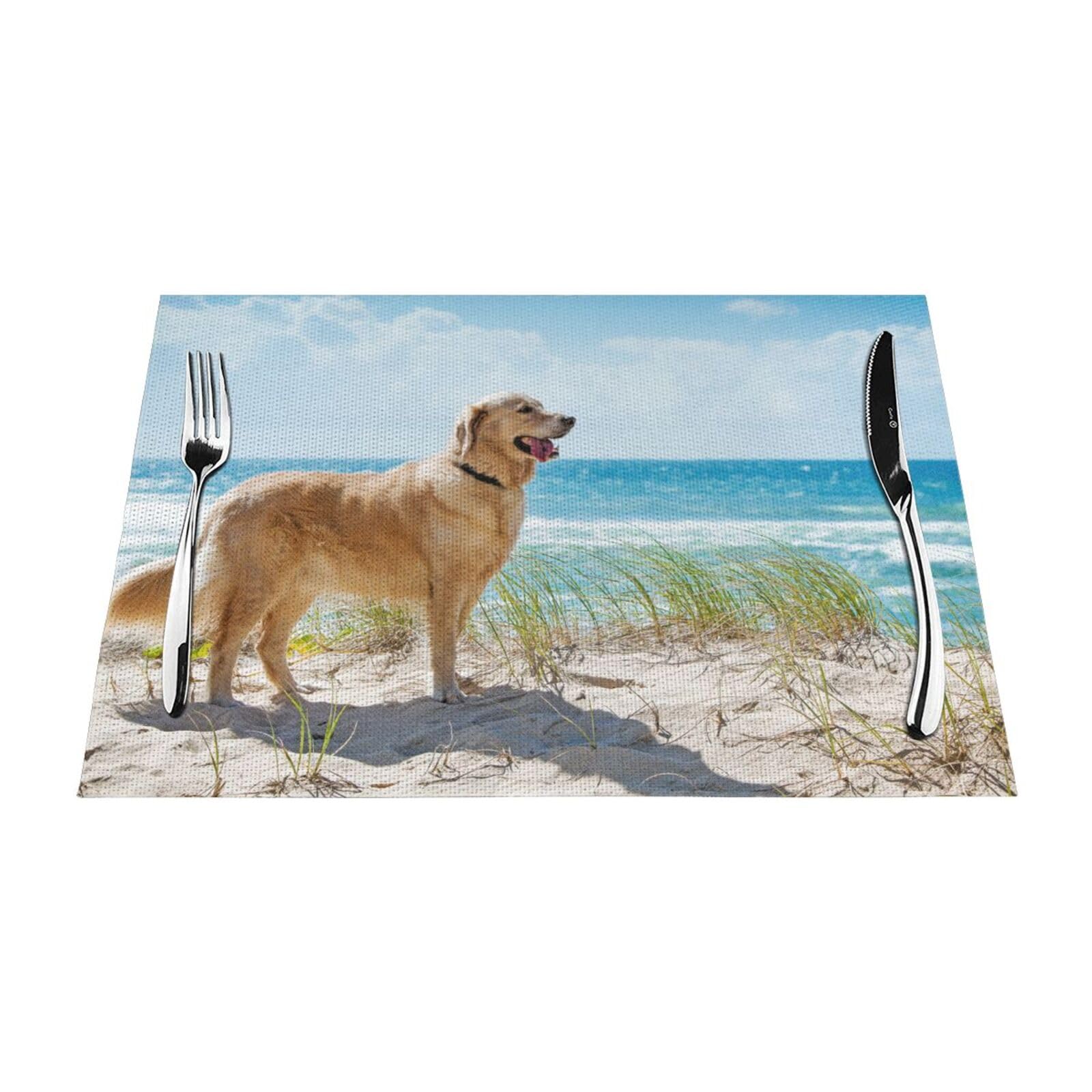 PVC Placemat Set of 1 PCS, 45x30 CM, Golden Retriever Printed Non-Slip Heat Resistant Place Mats for Kitchen Dining Table Indoor Outdoor