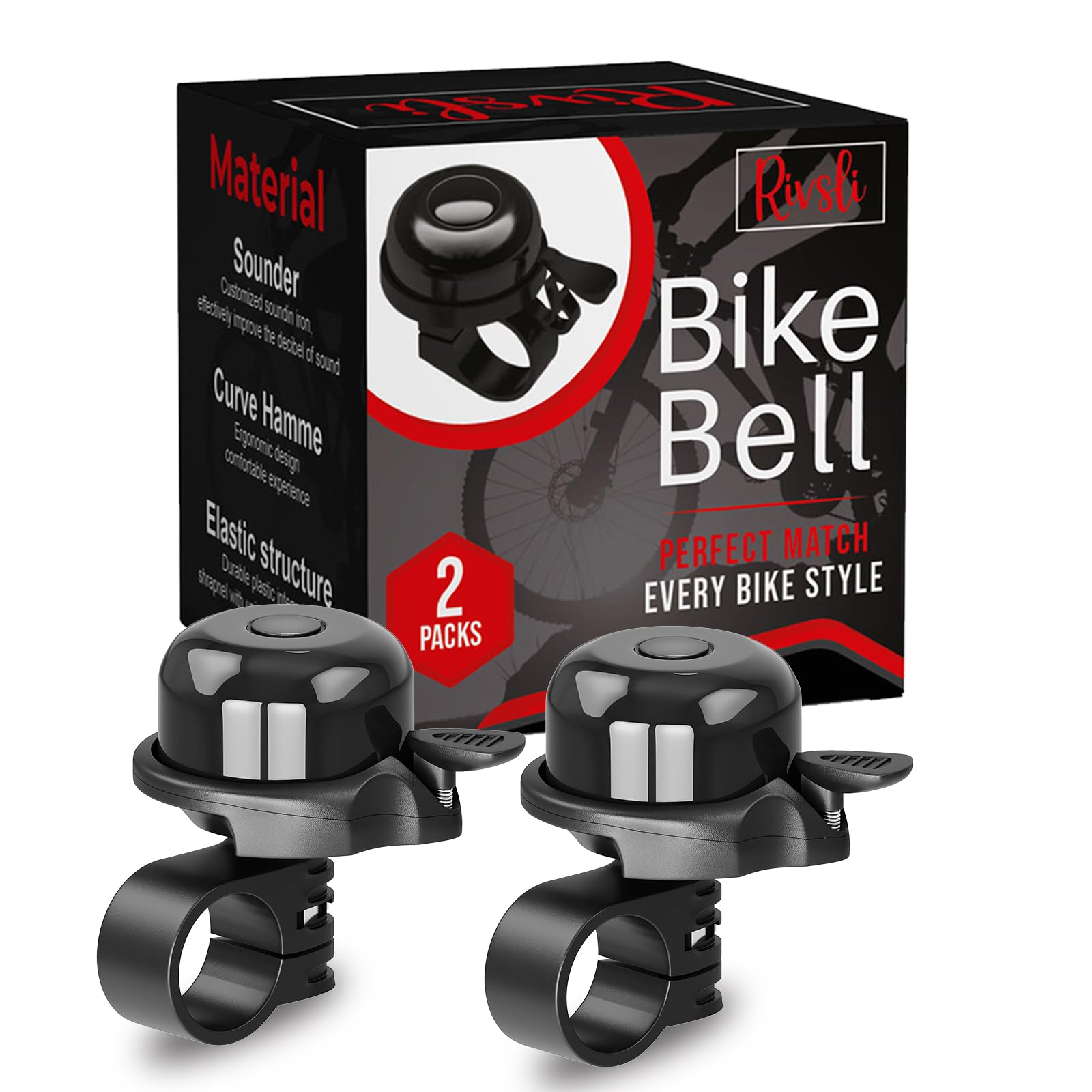 Bike Bell, 2 Pack Classic Bicycle Bell, Loud Crisp Clear Sound Bicycle Bike Bell for Adults Kids, Road Bike, BMX Bike, Mountain Bike Bell Accessories - Black