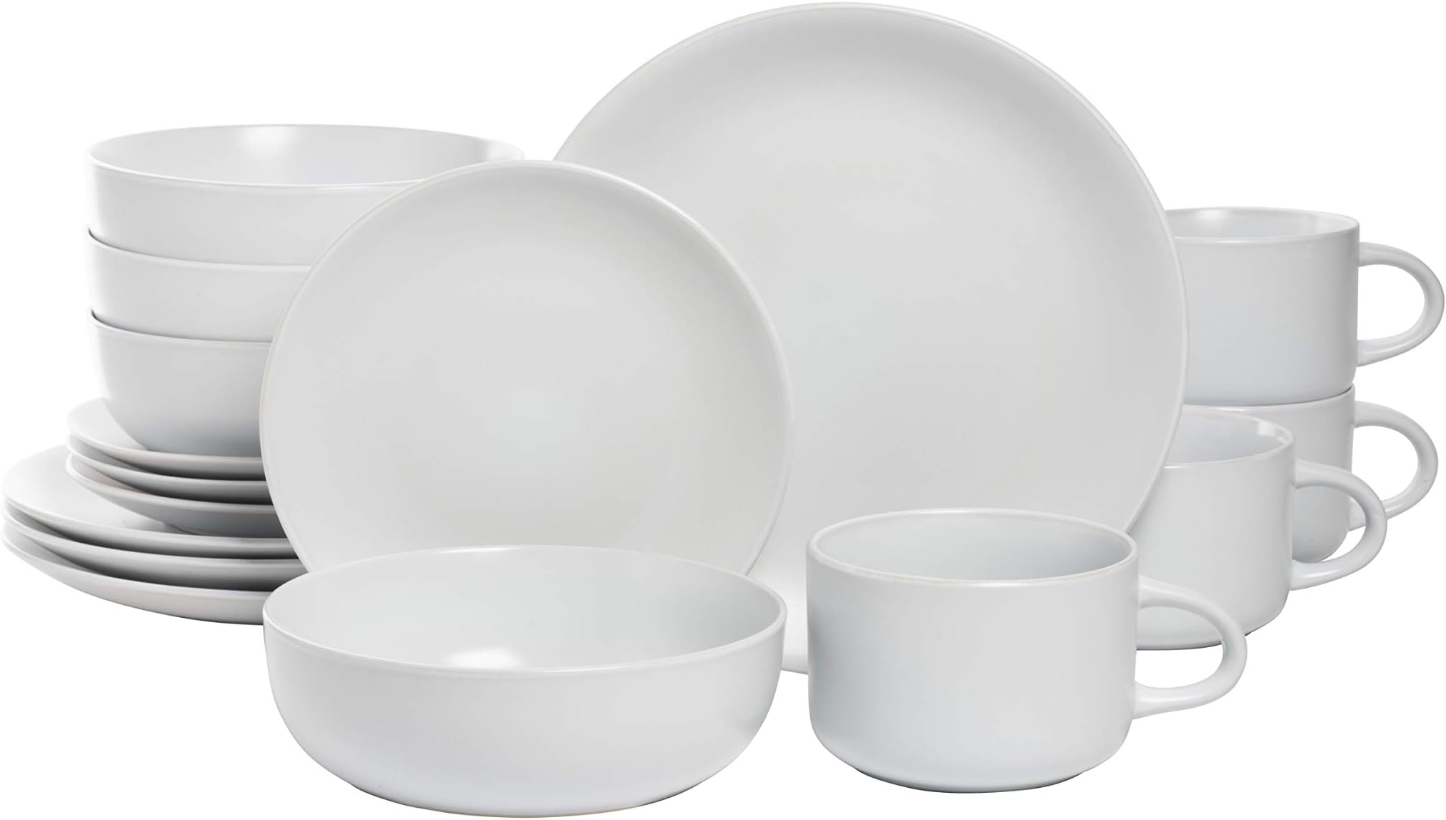 Wazee Matte Coupe Dinnerware Pack of 16, White