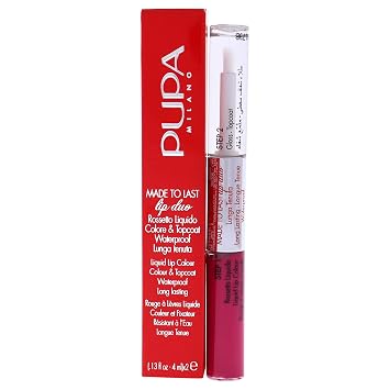 PUPA Milano Made To Last Lip Duo - Smudge-Proof Lip Color And Gloss - Highly Pigmented Shades - One Swipe Color Payoff - Gives Unrivaled Glassy Effect - Long Lasting - 004 Geranium Fuchsia - 0.13 Oz