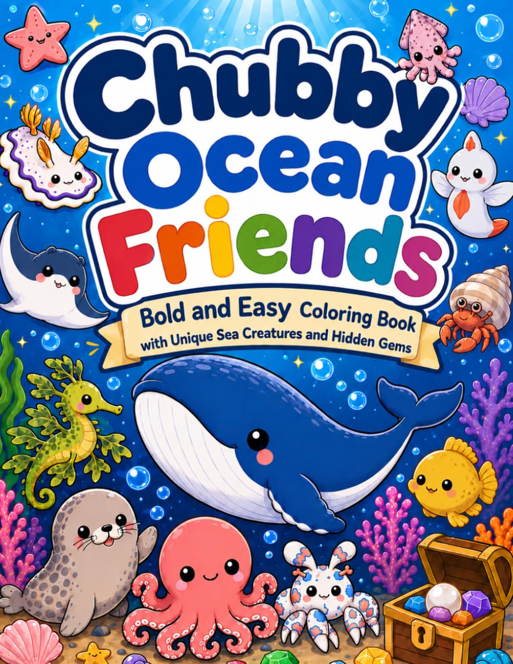 Chubby Ocean Friends: Bold and Easy Coloring Book with Unique Sea Creatures and Hidden Gems