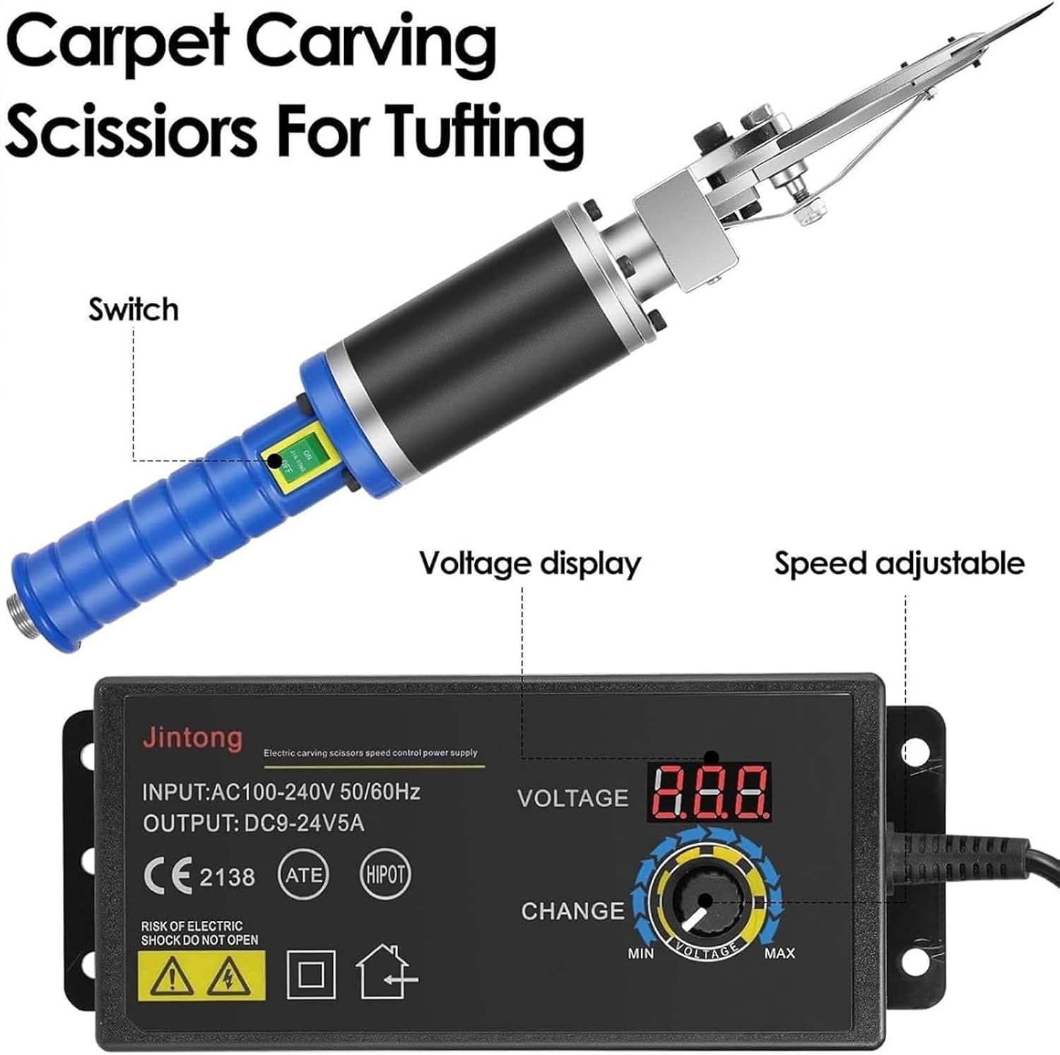 WIKINK Carpet Trimmer, Electric Tufting Carpet Rug Carving Scissors, 200W Tufting Supplies, Electric Fabric Scissors with Carpet Trimmer Kit, for Tufting Art