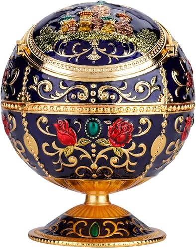 Ceniceros, Vintage Cenicero Mini Cenicero, Cenicero a prueba de viento con tapa, bola redonda de metal estampado patrón de decoración de regalo para