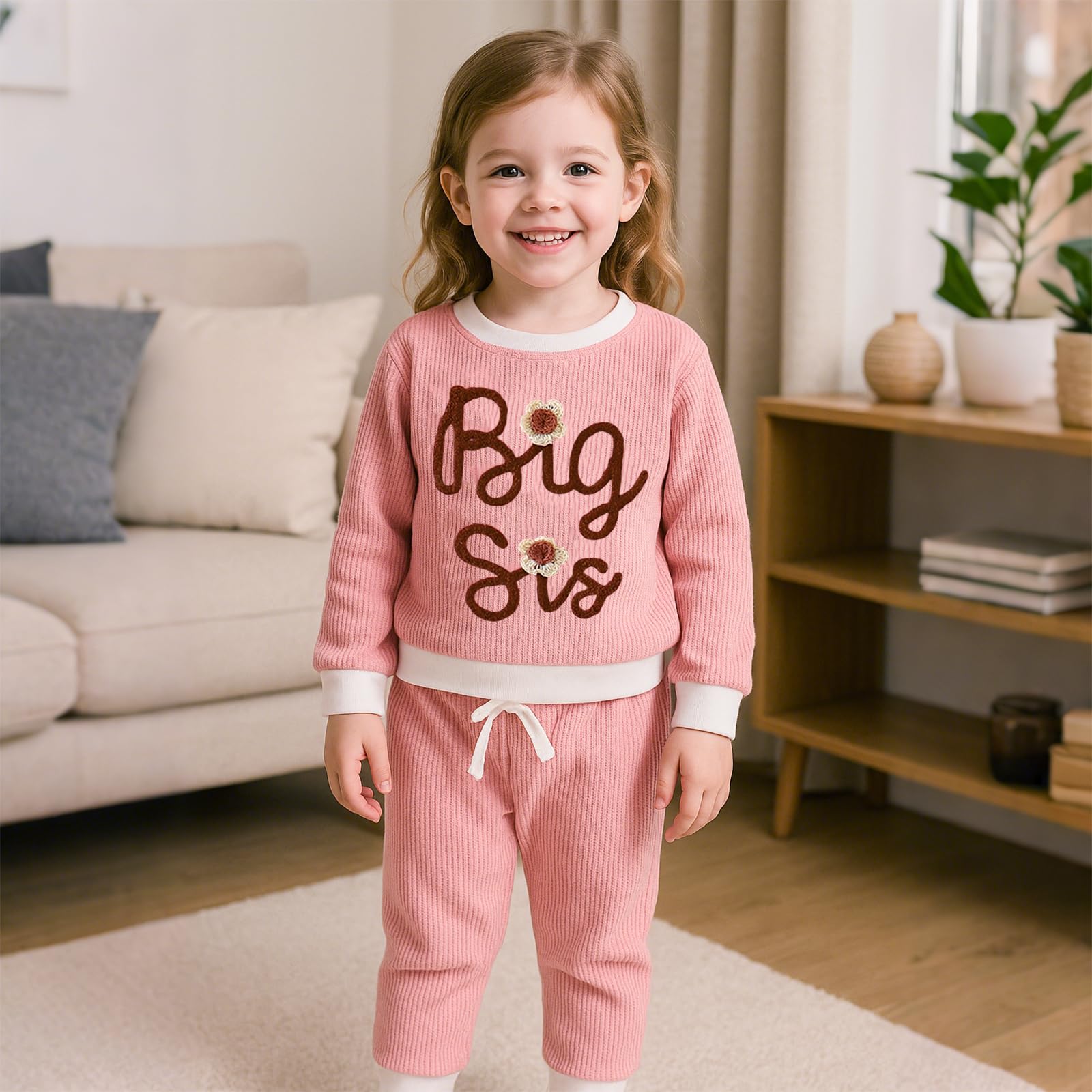 Winmany Große Schwester, kleine Schwester, passende Outfits, Kleinkind, Mädchen, Rosa, langärmelig, Sweatshirt, Oberteil, Hose, Set, Herbst und Winter