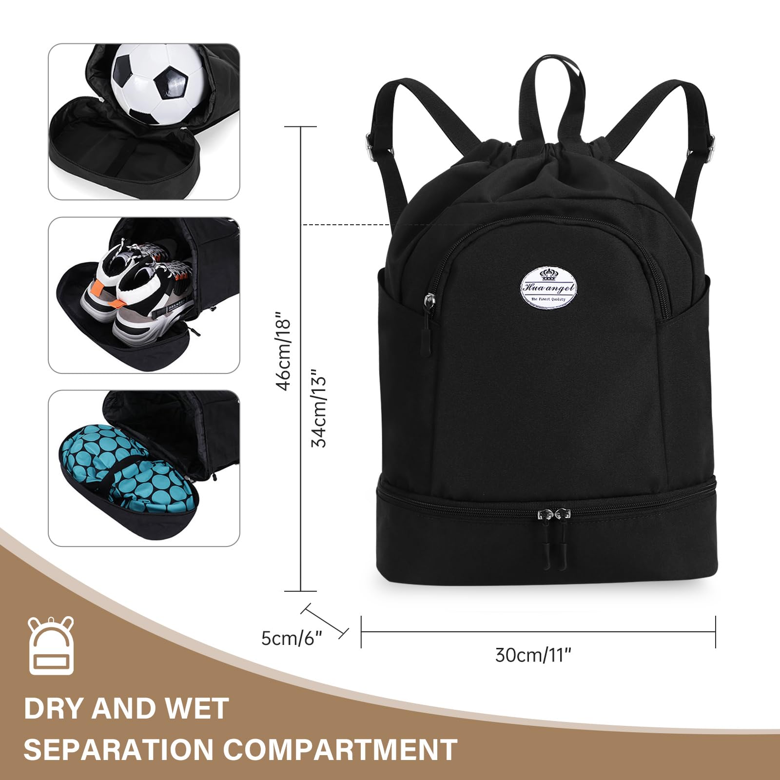 HUA ANGEL Unisex Drawstring Backpack Sports Gym Bag Drawstring Bag Weekend Daypack with Shoe Compartment for Women Men Basketball Football Outdoor Fitness Yoga Swimming Beach - Image 4