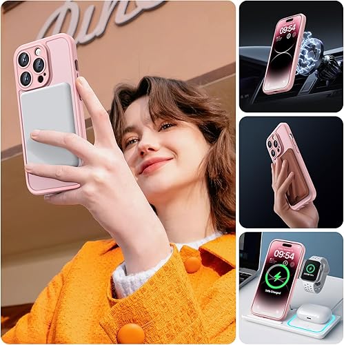 Miniatura 332 de TOCOL Funda magnética 3 en 1 para iPhone 15 Pro, mejorada [protección completa de cámara] con 2 protectores de pantalla, compatible con MagSafe, Gris