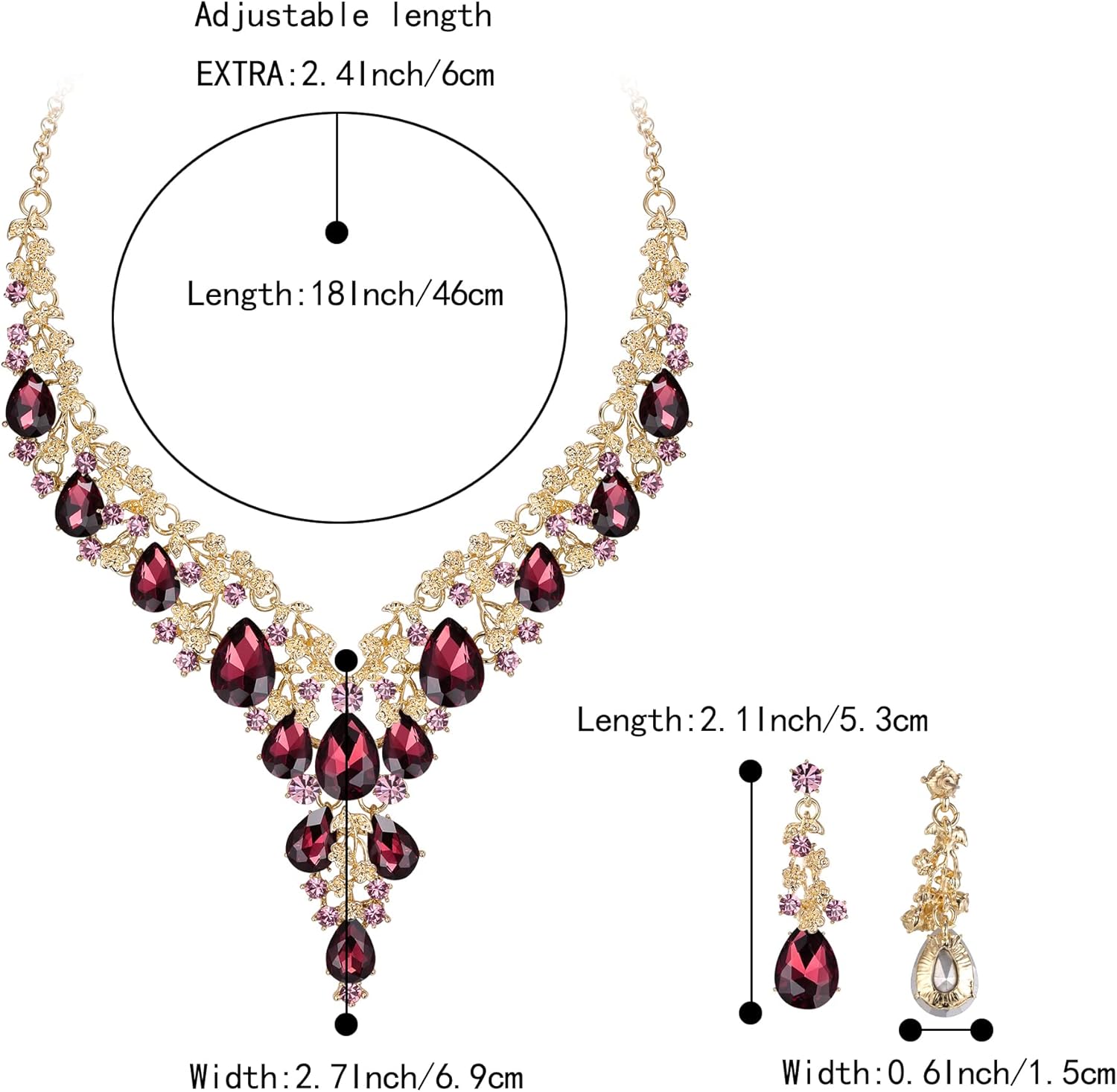 BriLove Women's Wedding Bridal Austrian Crystal Teardrop Flower Cluster Statement Necklace Dangle Earrings Jewelry Set for Party Prom - Image 4