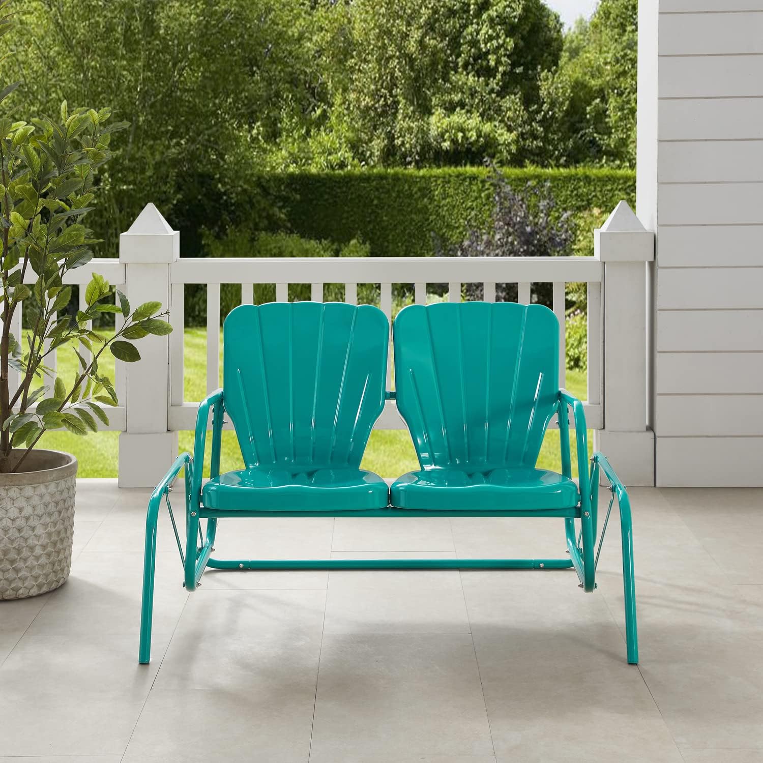 Maykoosh Boldly Bohemian Outdoor Metal Loveseat Glider, Turquoise Gloss, 33" D x 47.5" W x 32.5" H, Durrable Sturdy Powder-Coated Steel Construction, Modern Outdoor Patio Loveseat