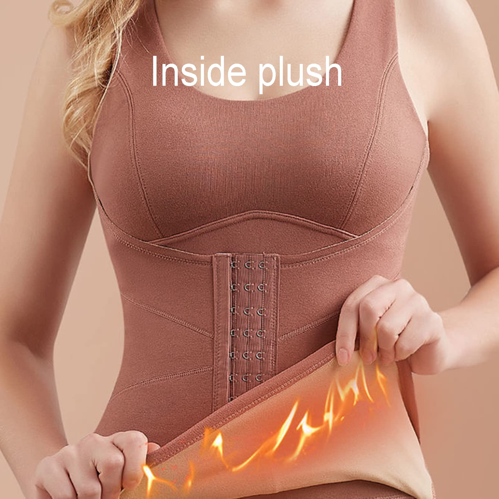 Damska bielizna termiczna Vest Top, podkoszulek bez rękawów z elastycznego grubego aksamitu, ciepła zimowa warstwa podstawowa Camisole Bielizna nocna, T-shirt z klamrą na brzuchu, z wkładką na klatk