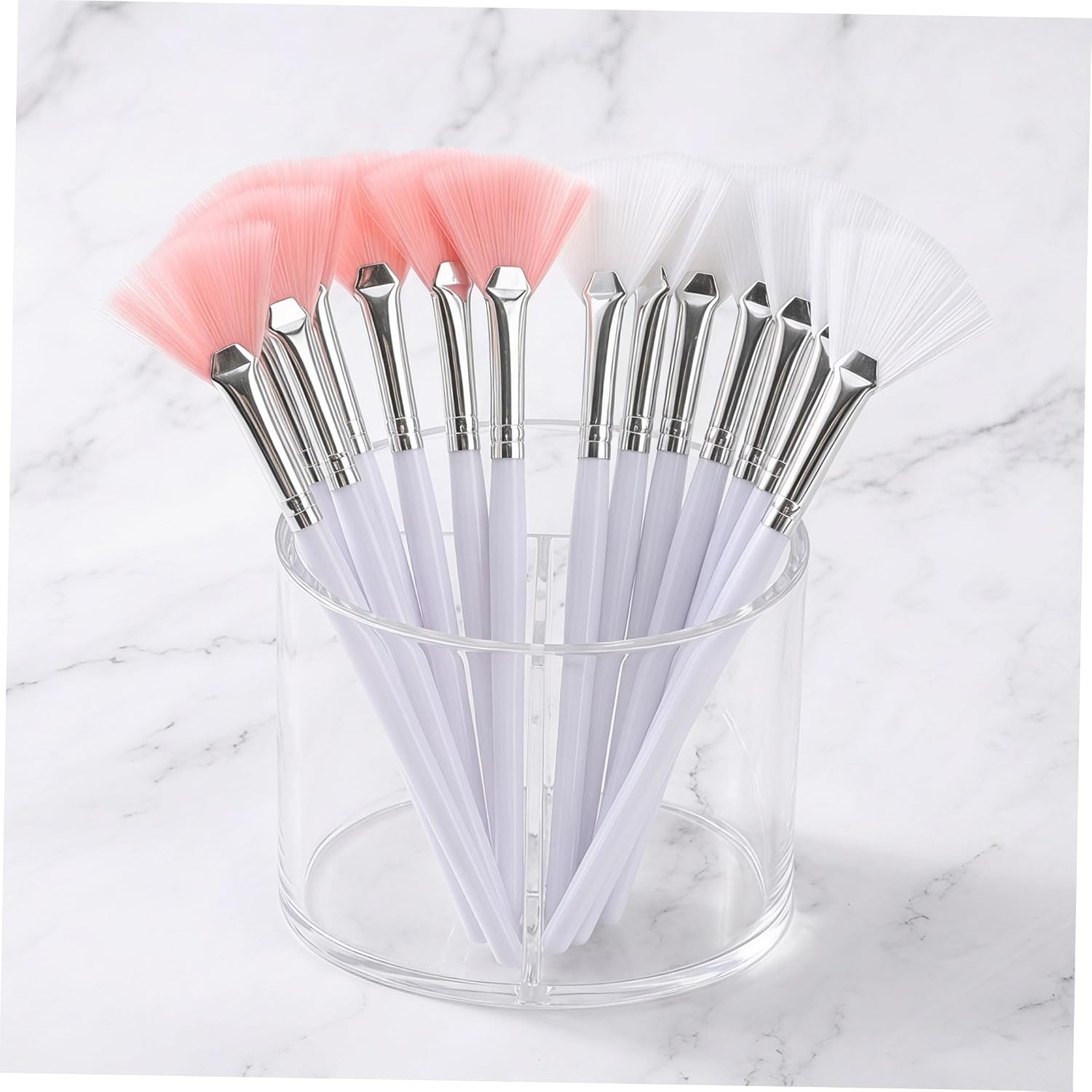 SOLUSTRE Facial Fan Makeup Brush Compact and Portable with Plastic Handle 20pcs Soft Nylon Bristles Fan-shaped Applicator Tool for Beauty and Makeup Application for Sensitive Skin