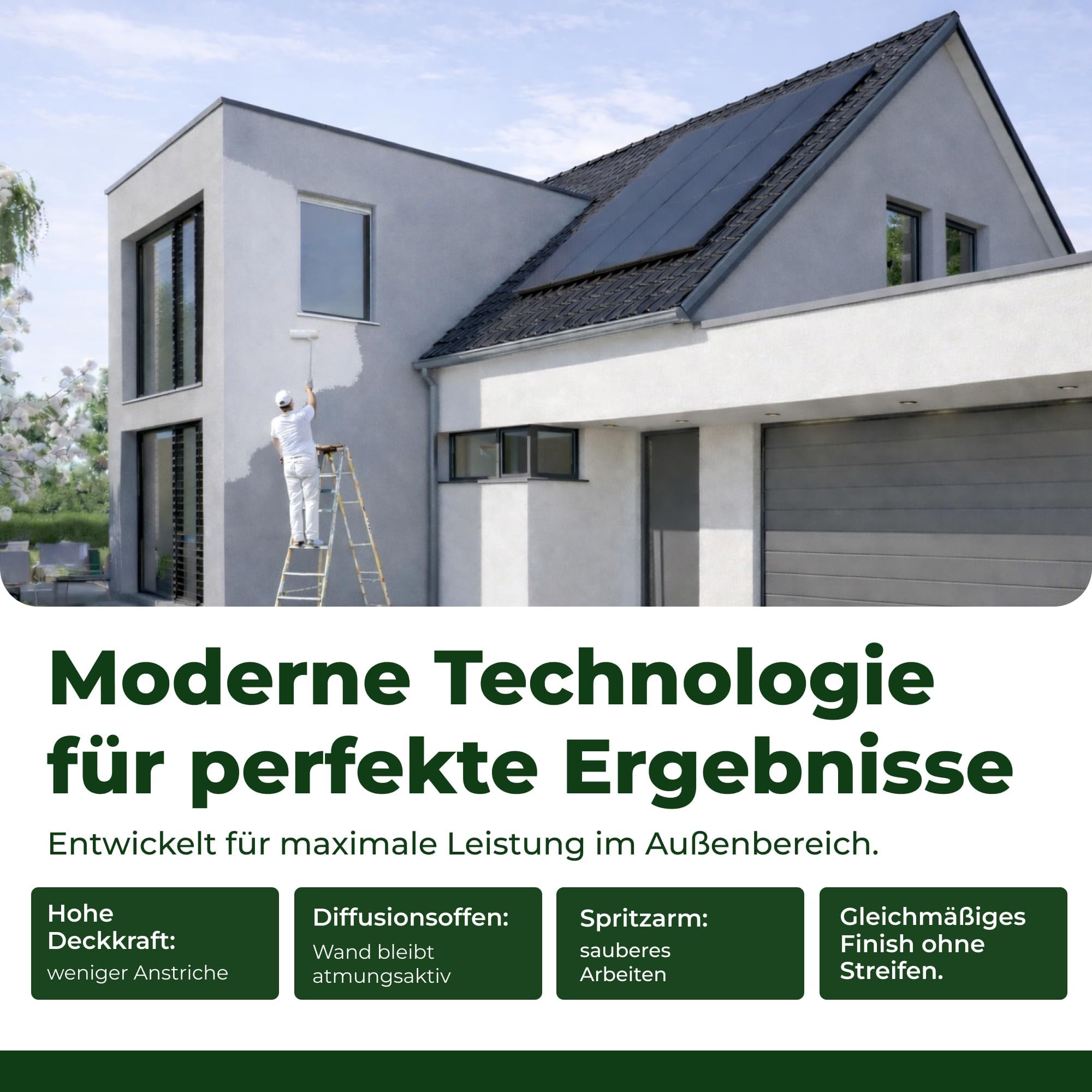 Fassadenfarbe Weiß Premium 10L – Acryl-Fassadenfarbe weiß matt für ca. 60m² | hochdeckend, wetterbeständig, diffusionsoffen, für den Außenbereich, Made in Germany