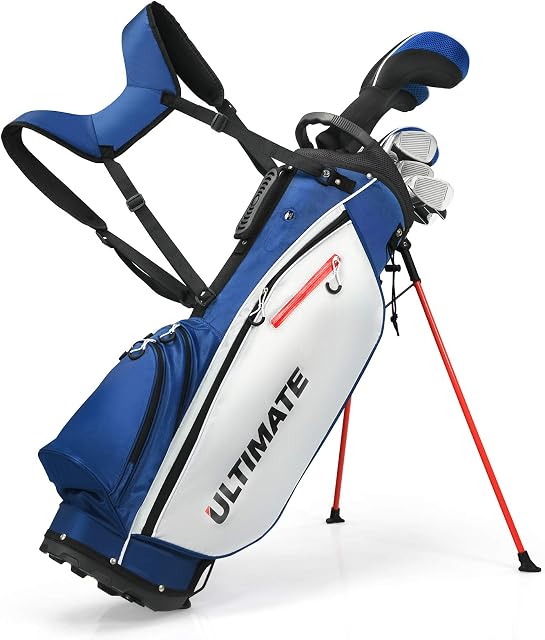 GYMAX Golf Club Set, Complete Right Handed Golf Clubs Set with 460cc Alloy Driver, 3# Fairway Wood, 4# Hybrid, 6#, 7#, 8#, 9# & P# Irons, Free Putter and Stand Bag, Adult Golf Package Sets