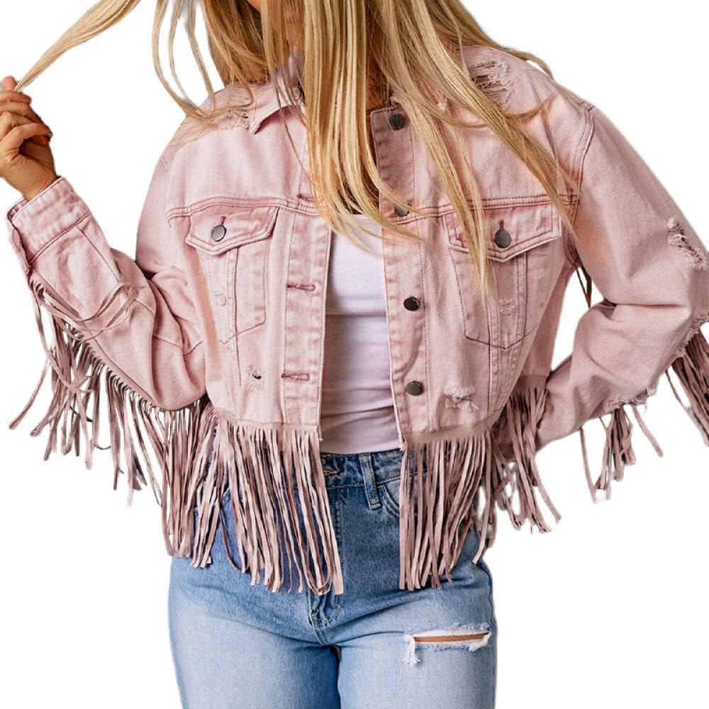Giacca Jeans Donna, Giacca di Jeans da Donna Moda Nappe con Cuciture Rosa  Giacca Bomber A Maniche Lunghe con Bottoni Retro Sciolto Cappotto in Denim  Strappato Distressed Primavera Capispalla Casual : Amazon.it:
