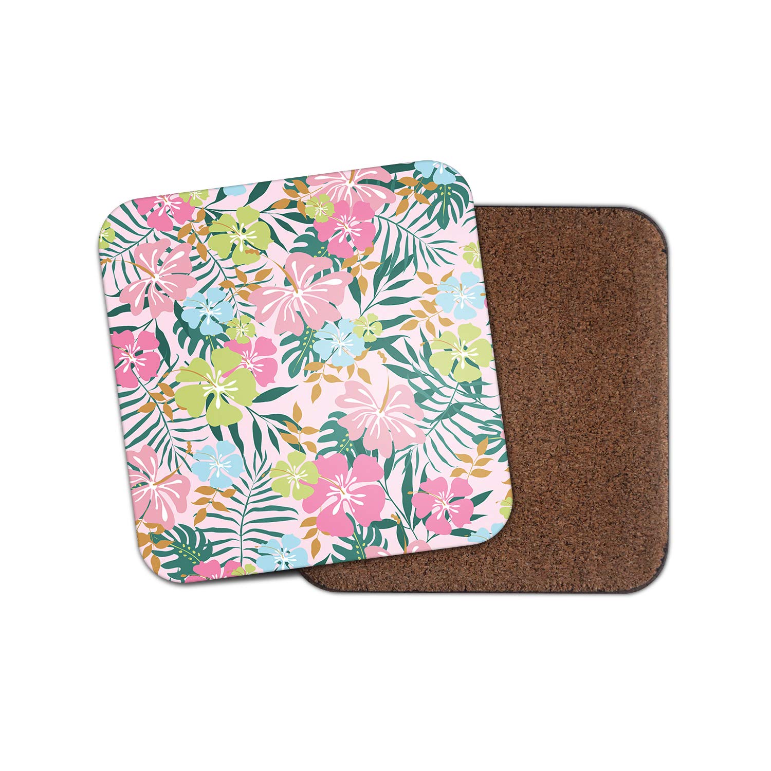 Destinationvinyl Multicolor 1 X Pink Hibiscus Flower Coaster - Flowery Hawaii Fun Tropical Cute Mum #8797