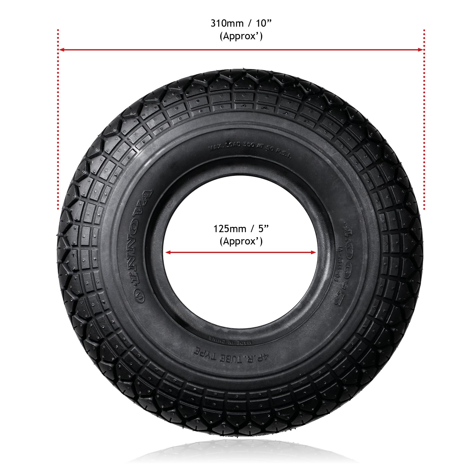 SPARES2GO Mobility Scooter Opona 4.00x5 Block Tread 4.00-5 400x5 400-5 330x100 Solid PU Filled (bez przebić, czarna)
