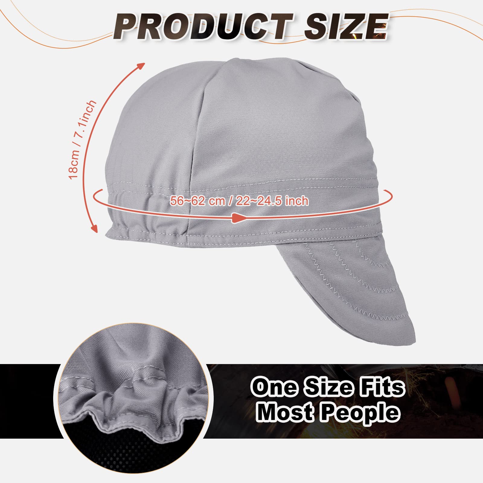 Lot de 2 bonnets de soudage courts et souples réversibles en coton résistant aux flammes pour homme et femme