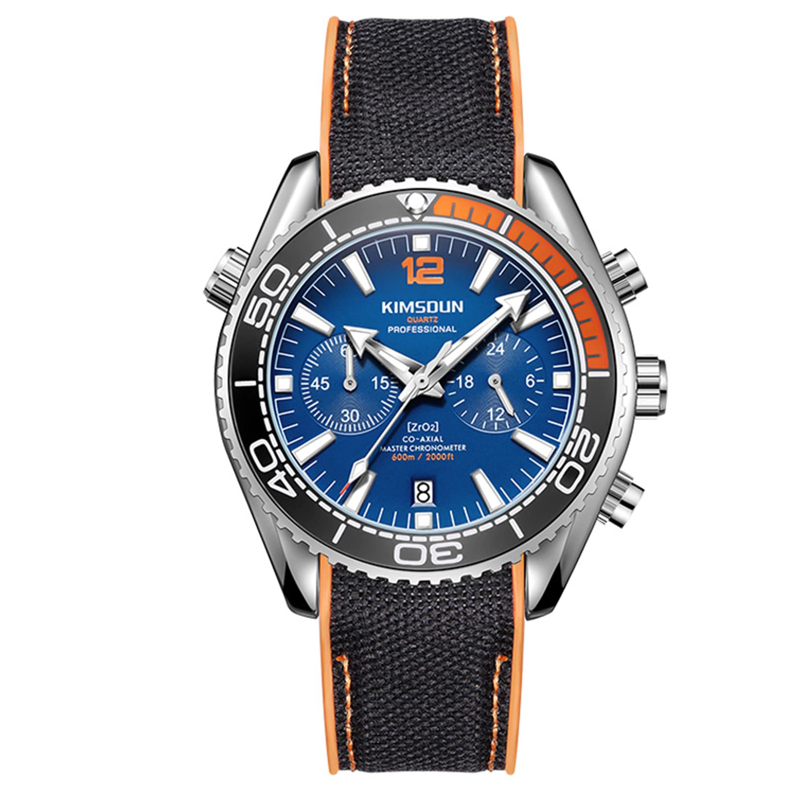 FORSINING Zegarek męski, analogowy kwarcowy wyświetlacz daty zegarek na rękę wodoodporny modny biznesowy męski zegarki sportowy chronograf nylonowy pasek, NIEBIESKI
