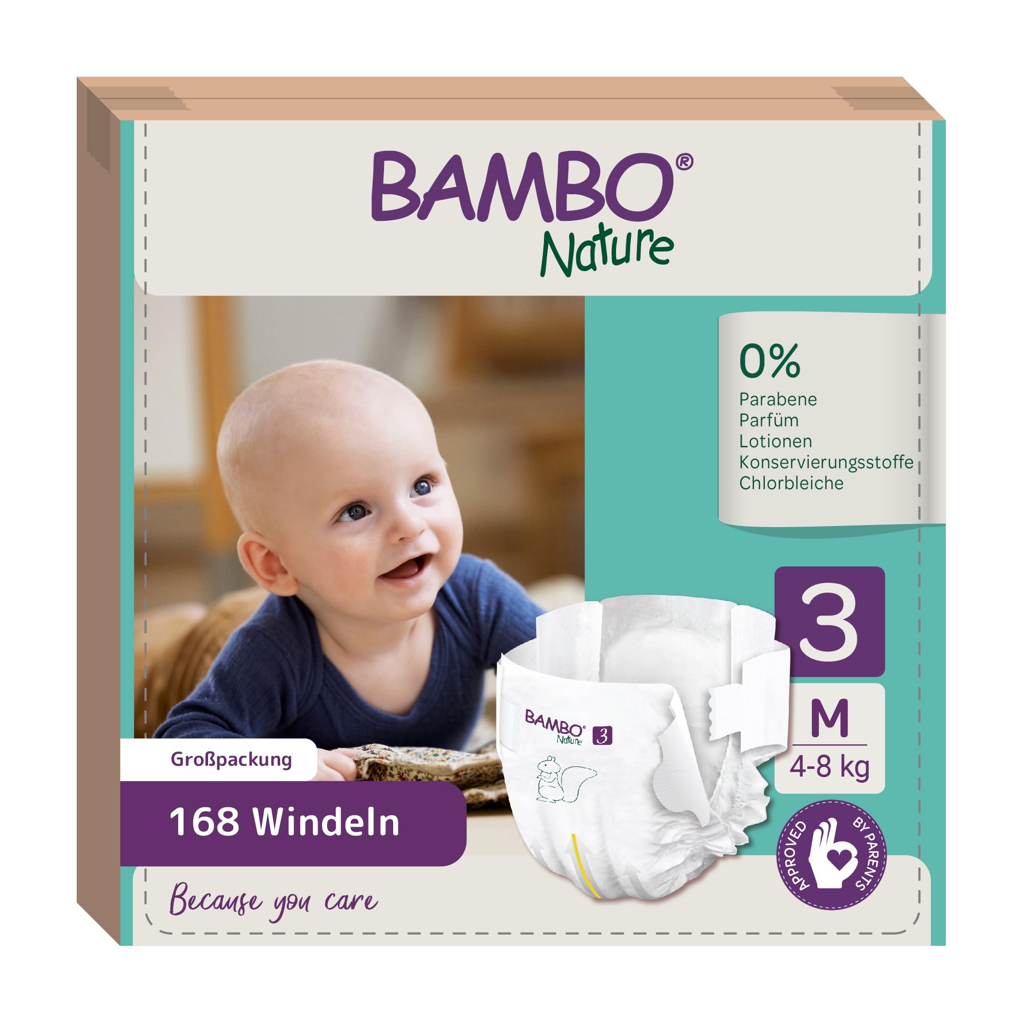 Bambo Nature Baby Windeln Größe 3 (4-8kg) 168 St. Monatsbox | Premium Diapers mit verbesserter Auslaufsicherheit | Ultimativer Komfort & Freiheit für aktive Kinder | Dermatologisch getestete Nappies