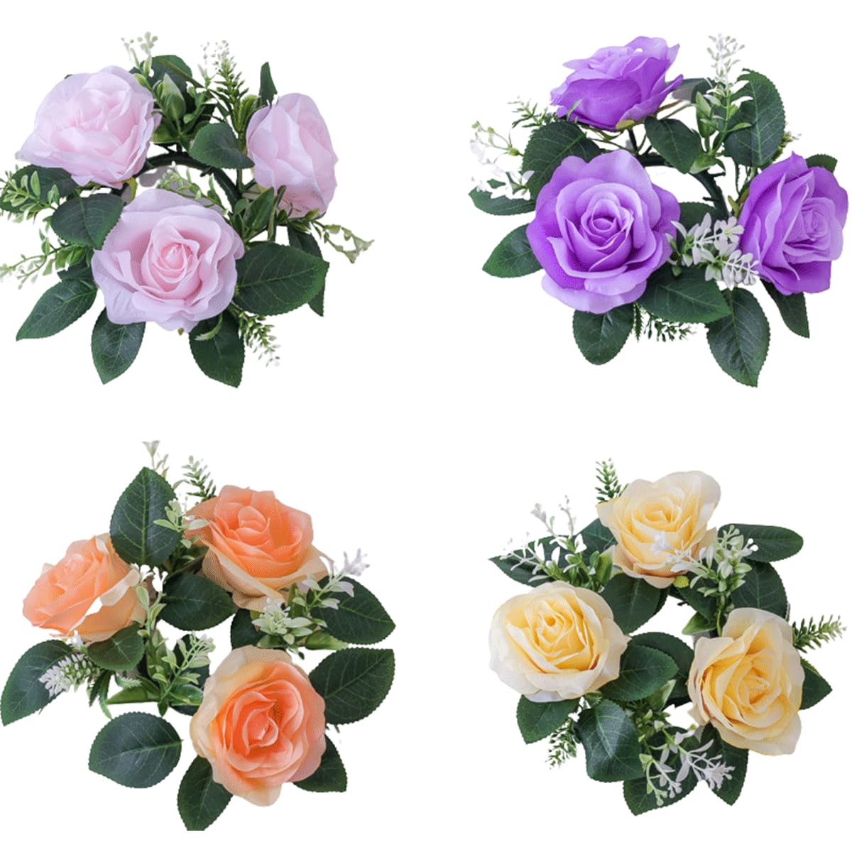 Ewanda store 6 Pcs Candle Ring Wreaths Rose Floral Flower Ring Wreaths Pillar Candle Holders for Wedding Valentine's Day Table Decoration Party Decorations,Light Pink