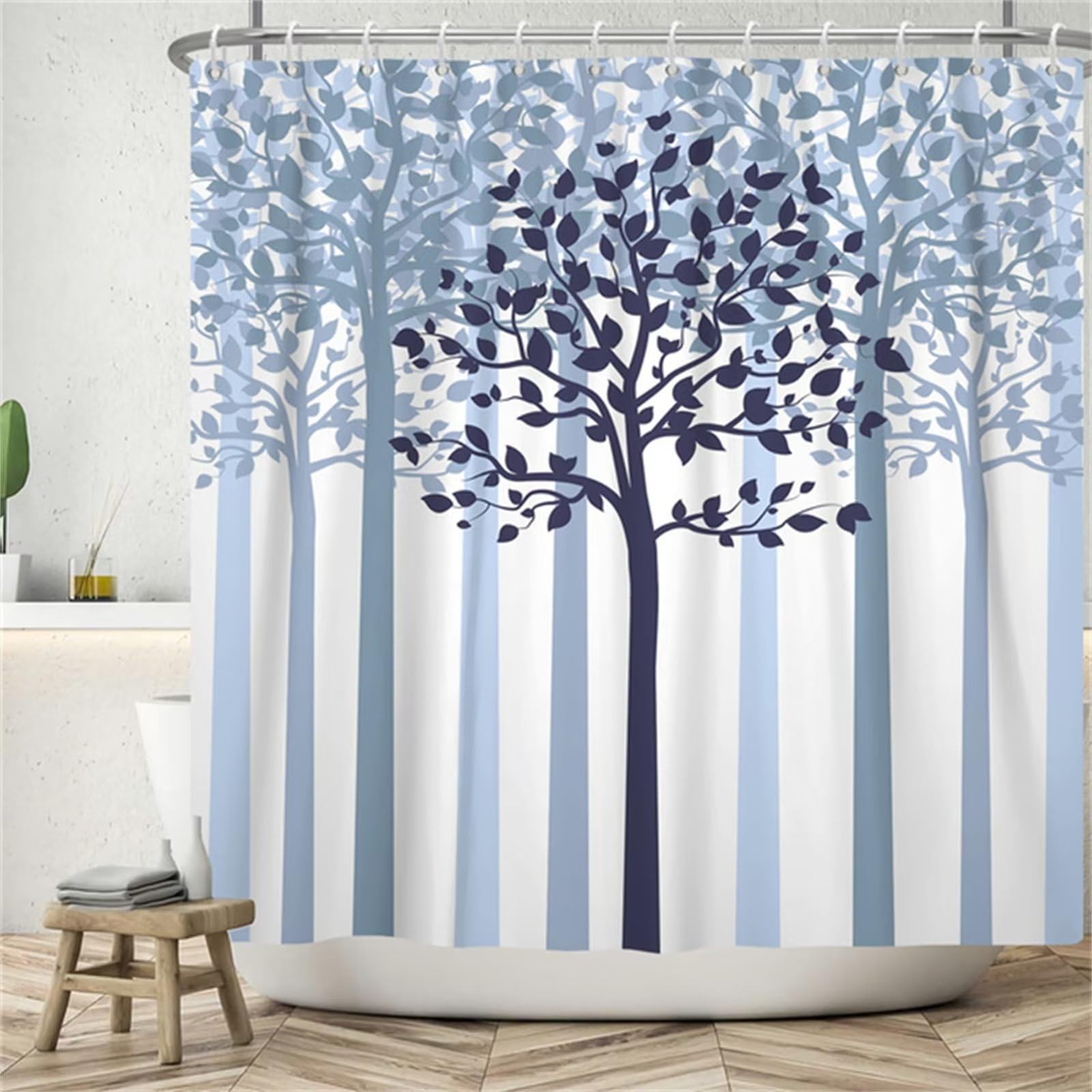 Tenda Doccia Antimuffa Tenda per Doccia 200x200cm Tende Doccia Tessuto Impermeabile Tenda Vasca da Bagno con 12 Ganci in Polyester, Tenda Bagno Finestra con Anelli per Esterna Famiglia (Foresta) Z308