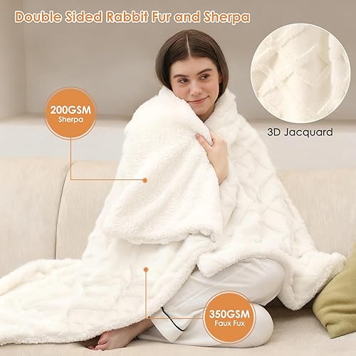 Vista 13 de Manta térmica, manta eléctrica con 5 niveles de calefacción y apagado automático de 4 horas, manta de calentamiento rápido de sherpa súper suave