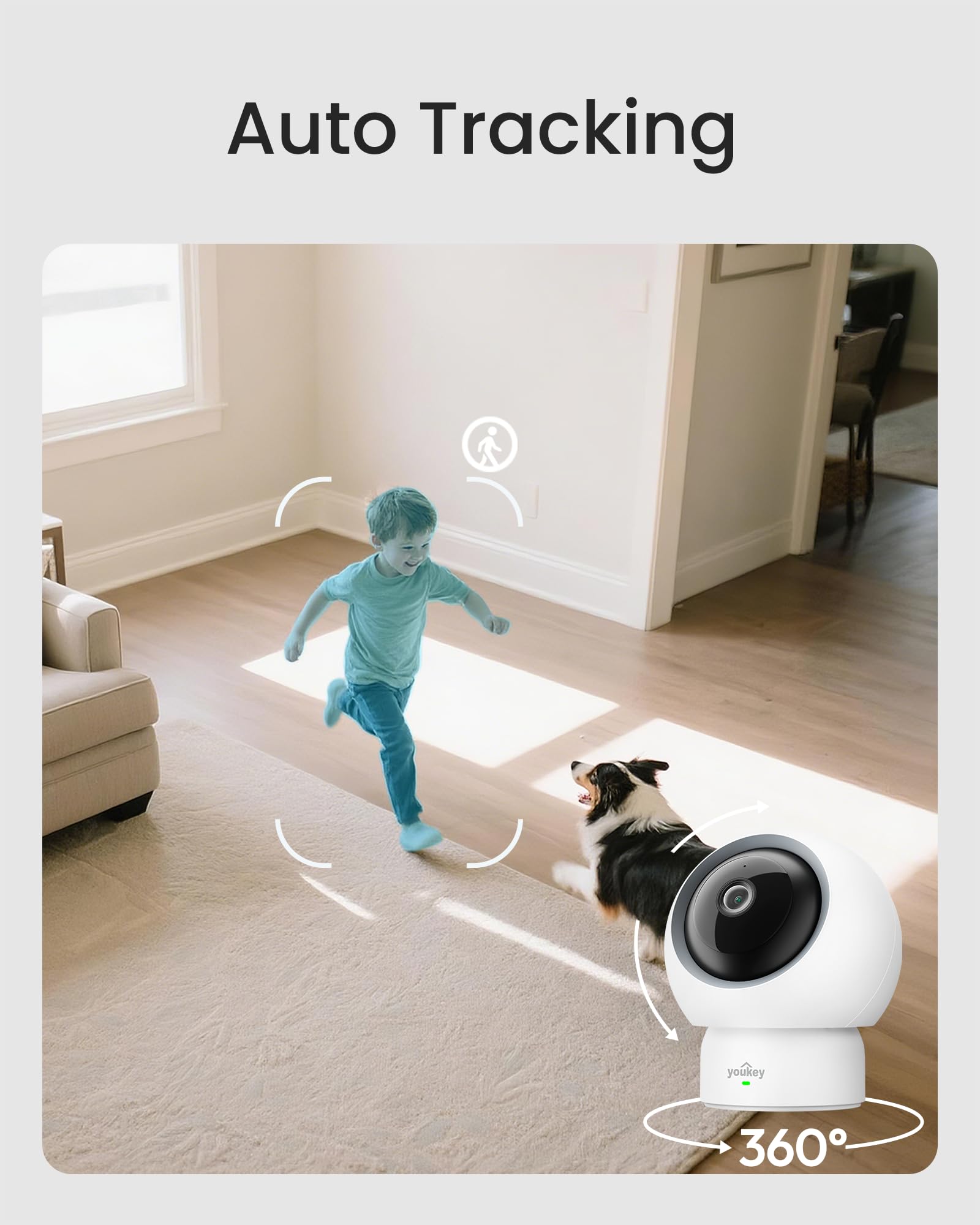 Youkey Cámaras interiores de 2.5 K para seguridad del hogar, cámara WiFi de 5 GHz, monitor de bebé con WiFi de doble banda de 5 GHz/2.4 GHz, emparejamiento Bluetooth, visión nocturna, detección